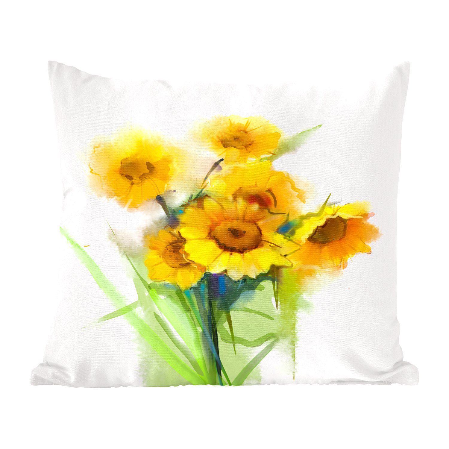 Schlafzimmer, Sonnenblumen Zierkissen Deko, Sofakissen - Wohzimmer, Dekokissen Farben, mit MuchoWow - Ölfarbe für Füllung