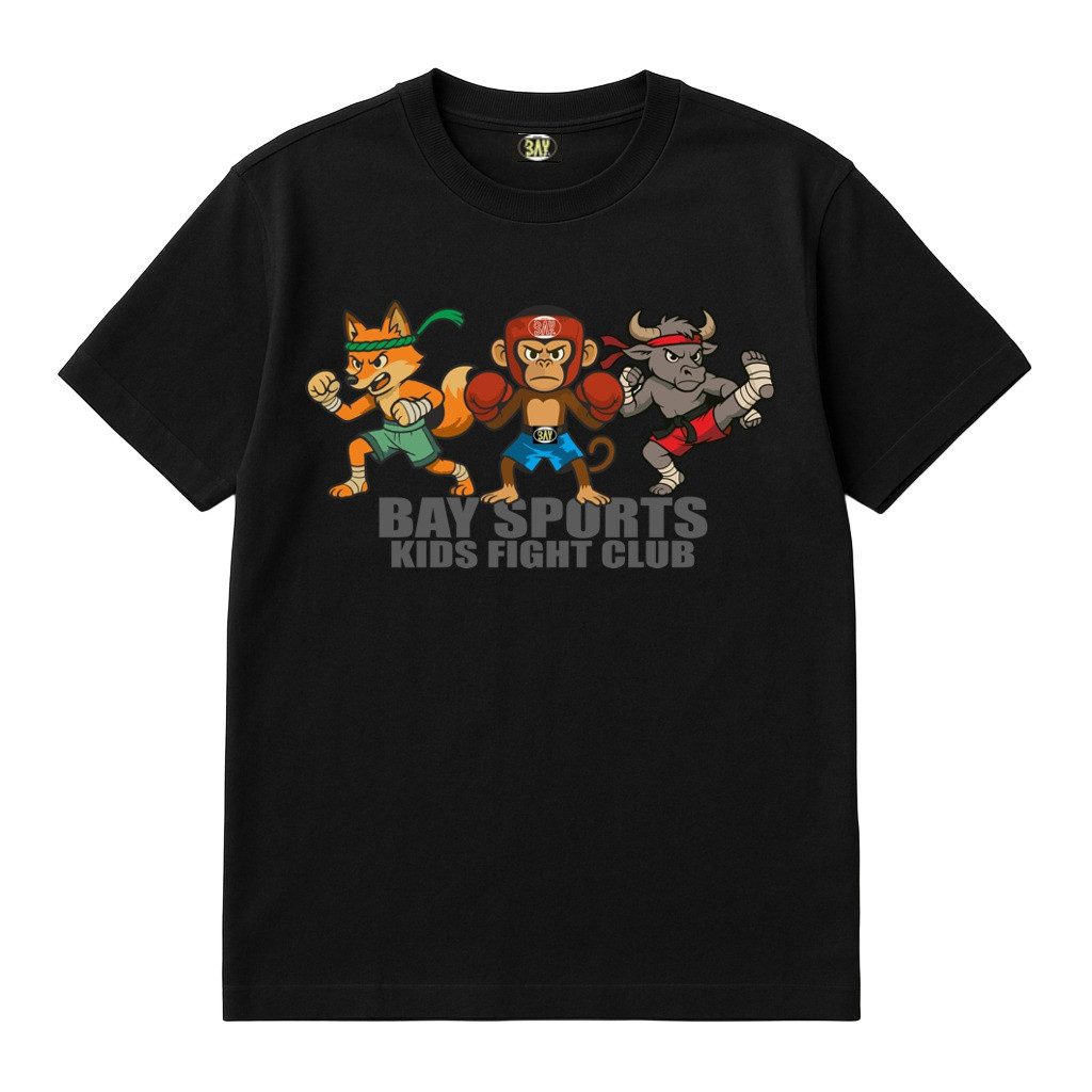 BAY-Sports Print-Shirt Wild Kids Club Fighter Kickboxen MMA Boxen Thaiboxen Muay Thai Karate (Stück) Kinder, Kids Affe, Bison und Fuchs – das tierisch starke Fighter