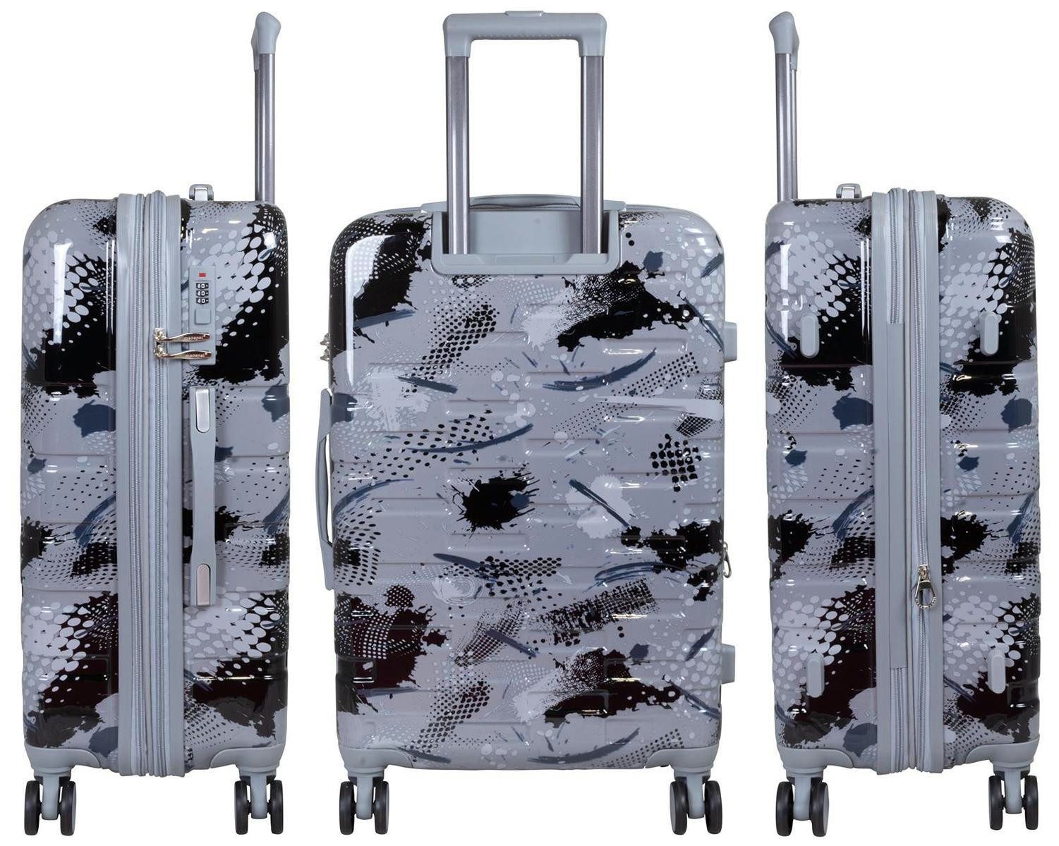 Warenhandel König Trolleyset Cespara, 4 Rollen, (3tlg. Set mit den Größen M, L und XL, 3 tlg., Hartschalen Trolley Set), Dehnfalte für Gr. L und XL, farbig abgestimmte Griffe und Rollen