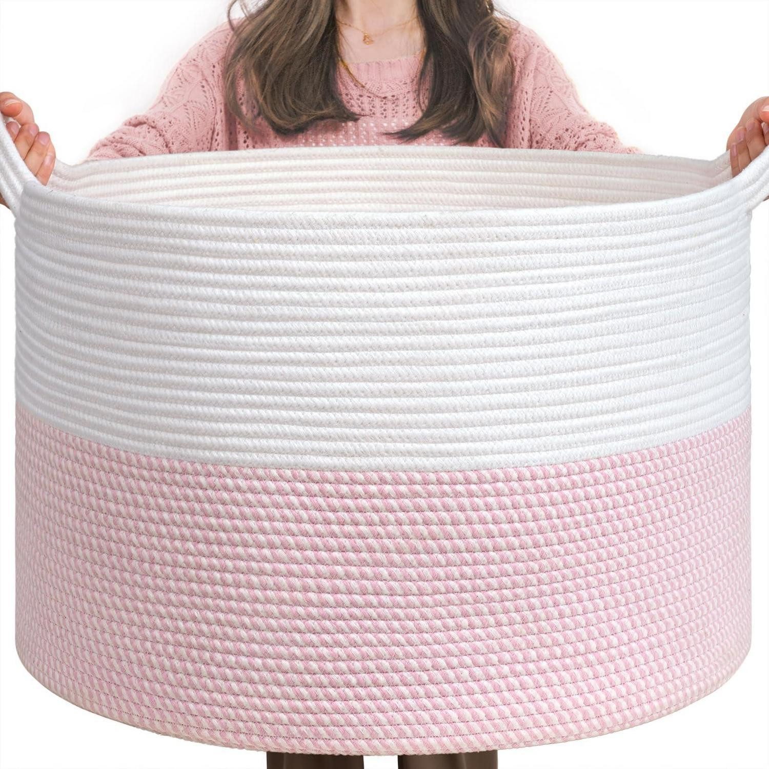 LuxusKollektion Wäschekorb Aufbewahrungskorb Spielzeug Kinderzimmer Griff 55x35cm Rosa 55 x 35 cm