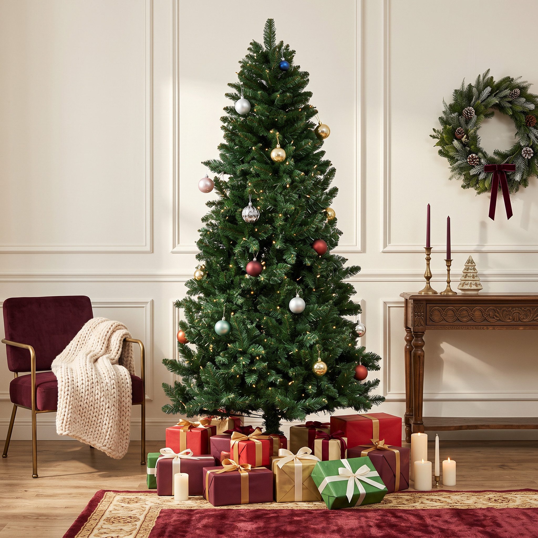 Sunsitt Künstlicher Weihnachtsbaum 180 cm Kieferbaum, Künstlicher Weihnachtsbaum, Metallständer für drinnen