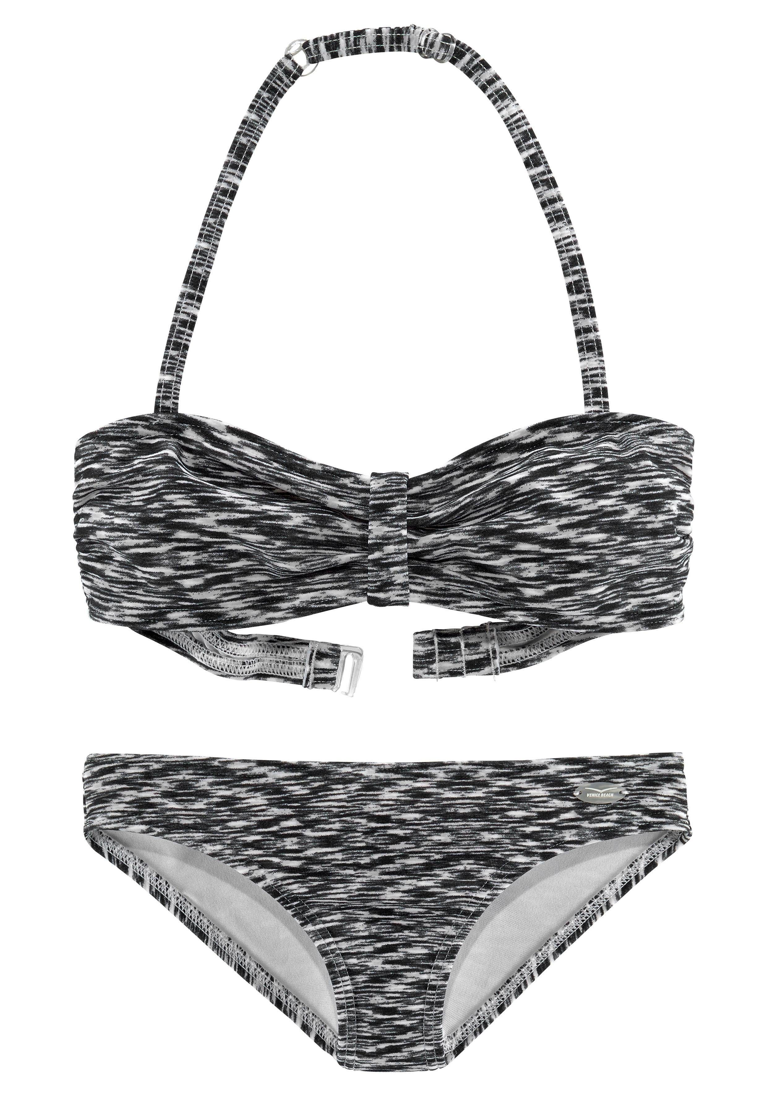 Venice Beach Bandeau-Bikini in Melange-Optik schwarz-weiß