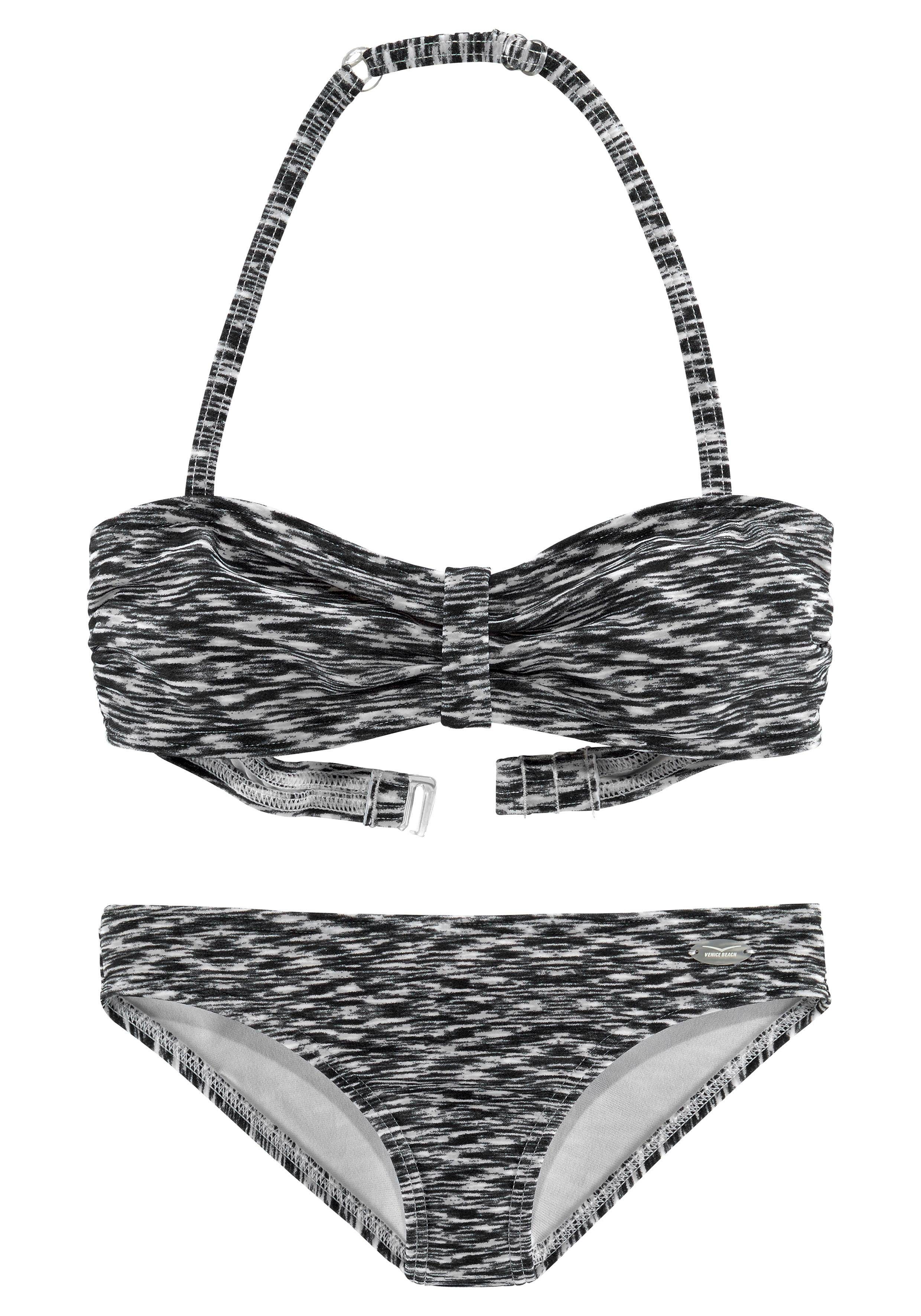 Venice in Beach Bandeau-Bikini schwarz-weiß Melange-Optik