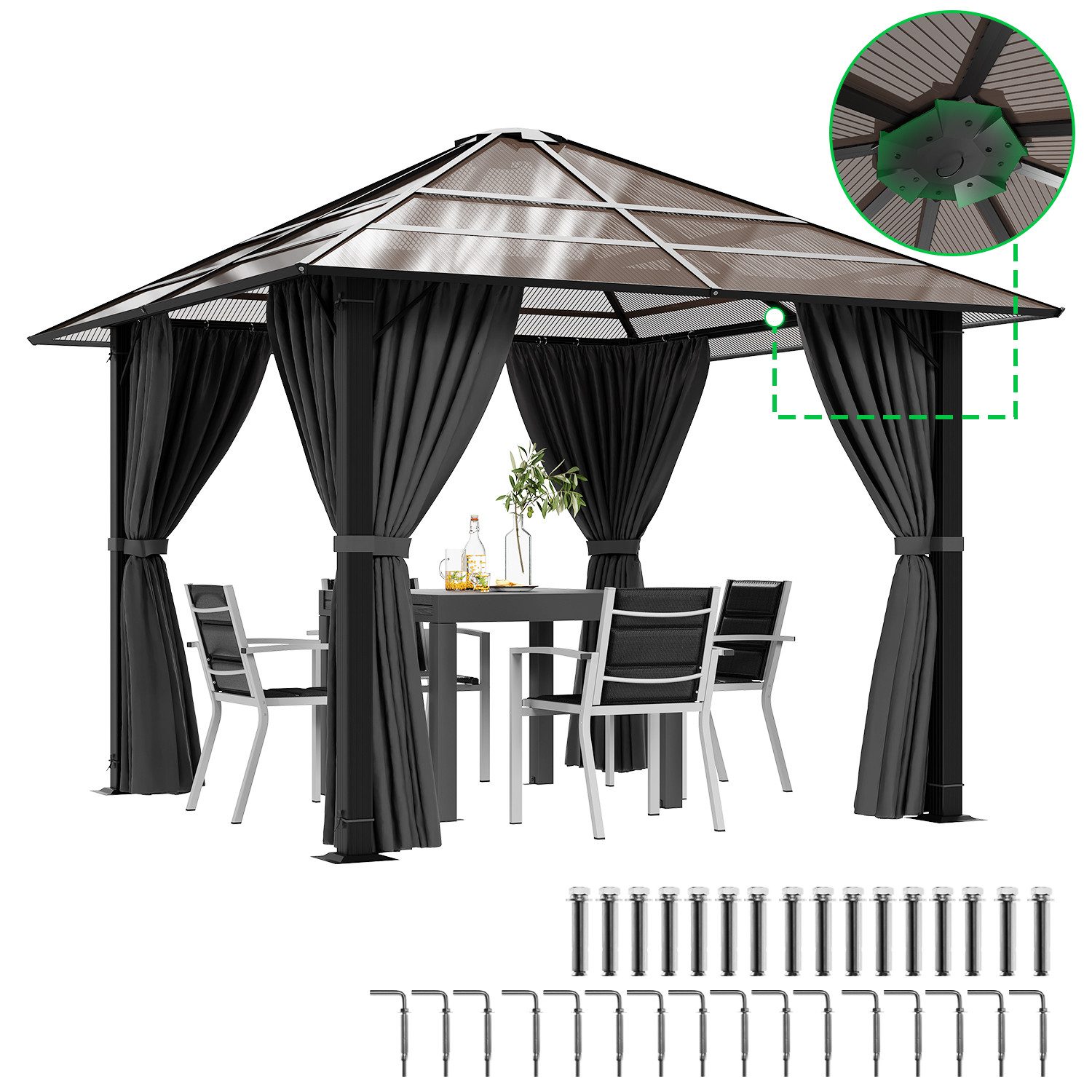GUNJI Pavillon 3*3m/3*4m Gartenpavillon Aluminium Gazebo günstig online kaufen