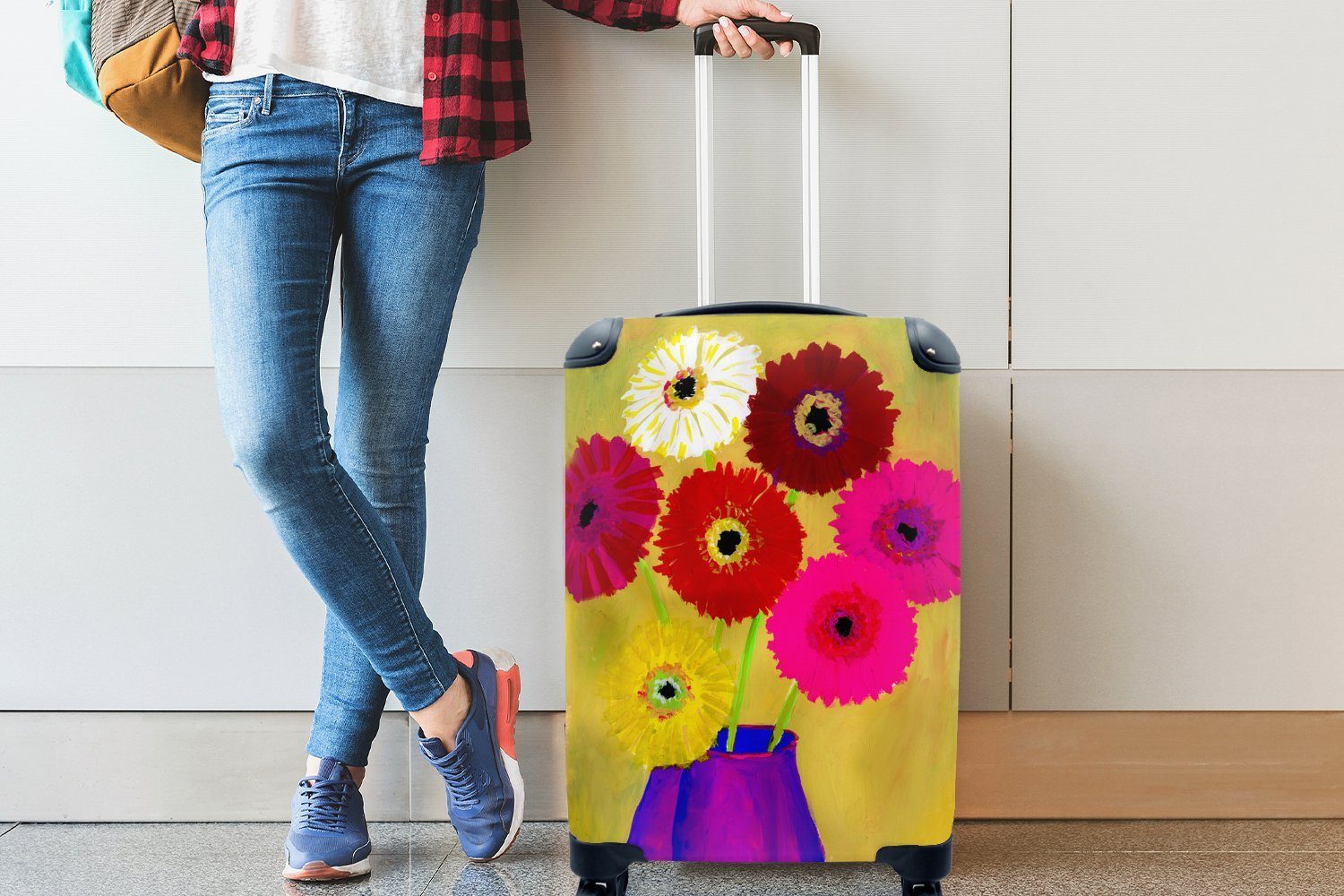 für 4 Ferien, MuchoWow in Reisetasche Trolley, Handgepäck rollen, Reisekoffer Rollen, mit Handgepäckkoffer Blumen Vase, Gemälde von einer