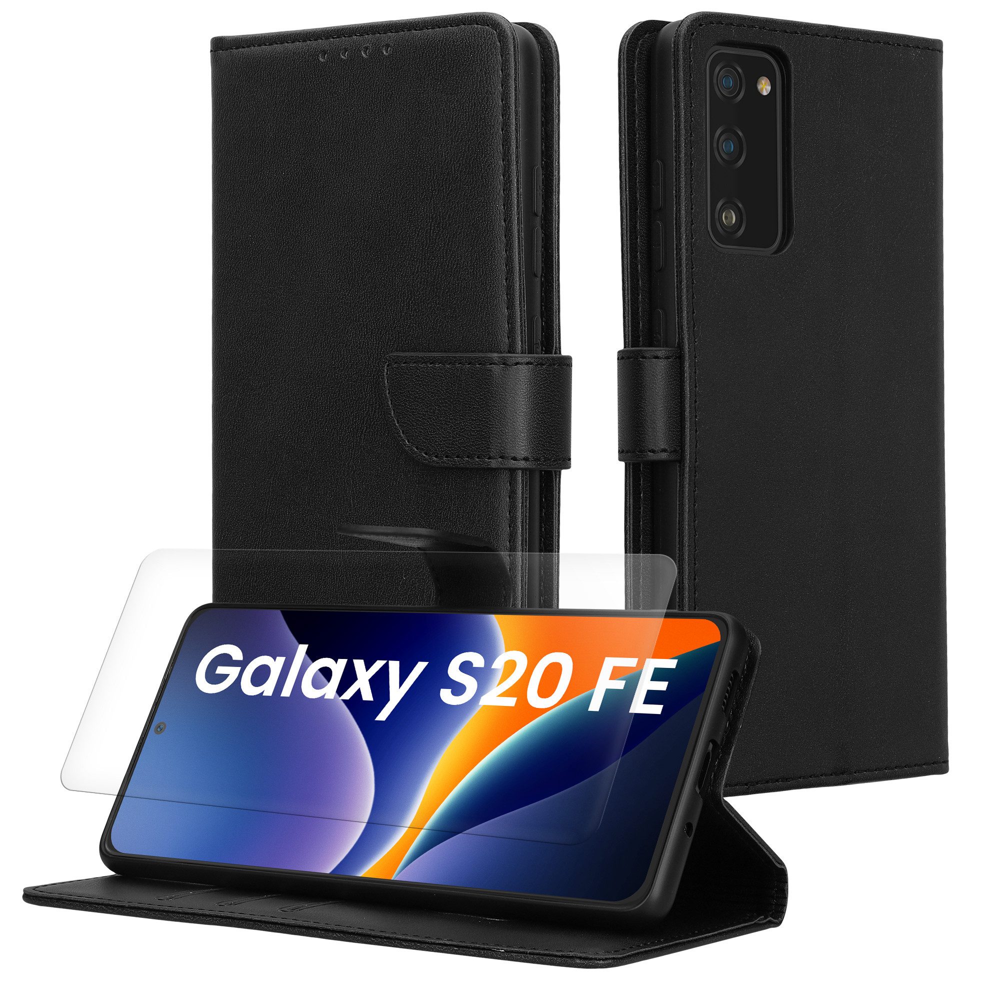 kwmobile Etui Kunstleder Handyhülle für Samsung Galaxy S20 FE Hülle, Brieftaschen Schutzhülle aus PU-Leder mit Displayschutz