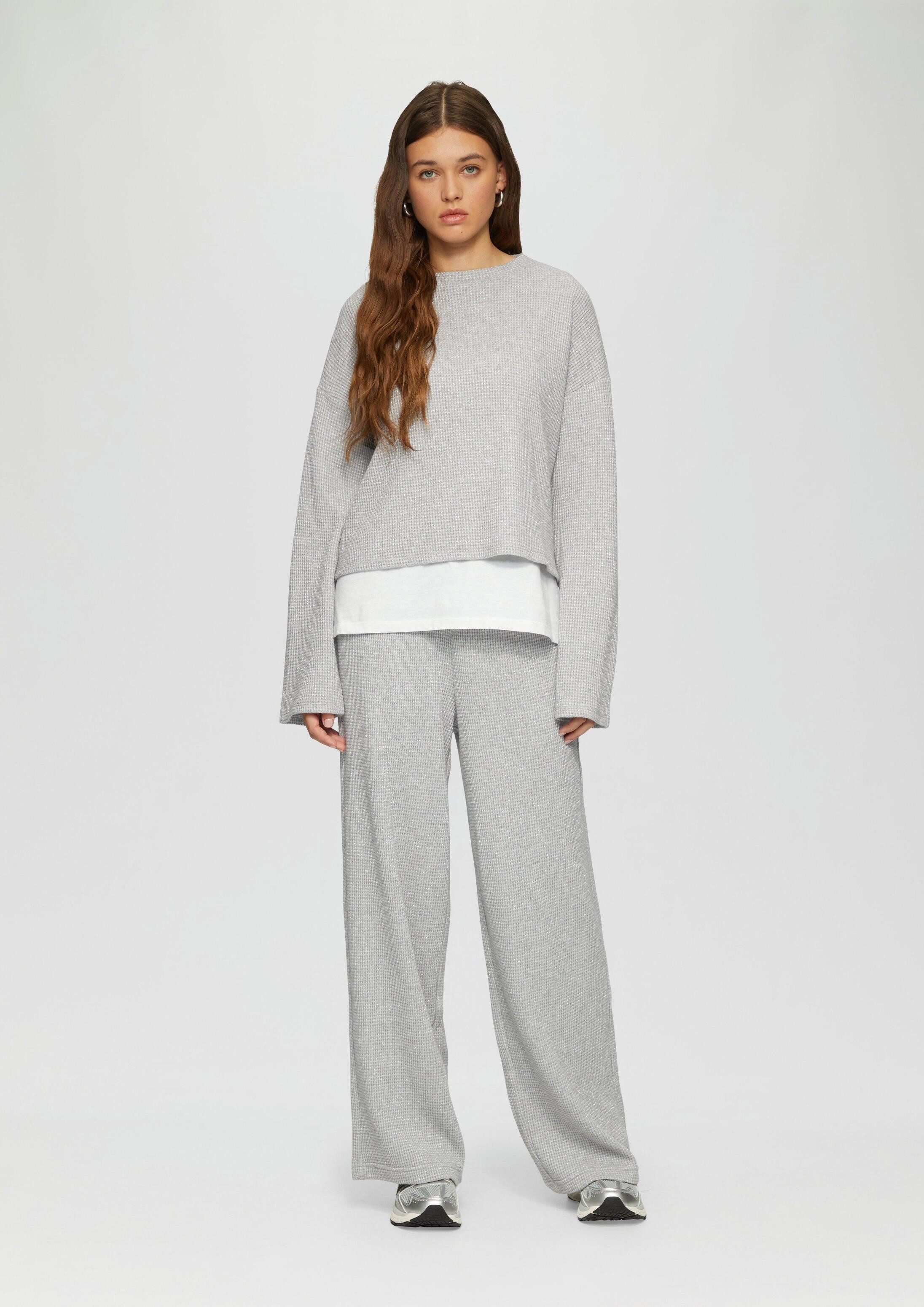 QS Chinos Hose Wide-Leg-Hose mit Piqué-Struktur und Glitzereffekt