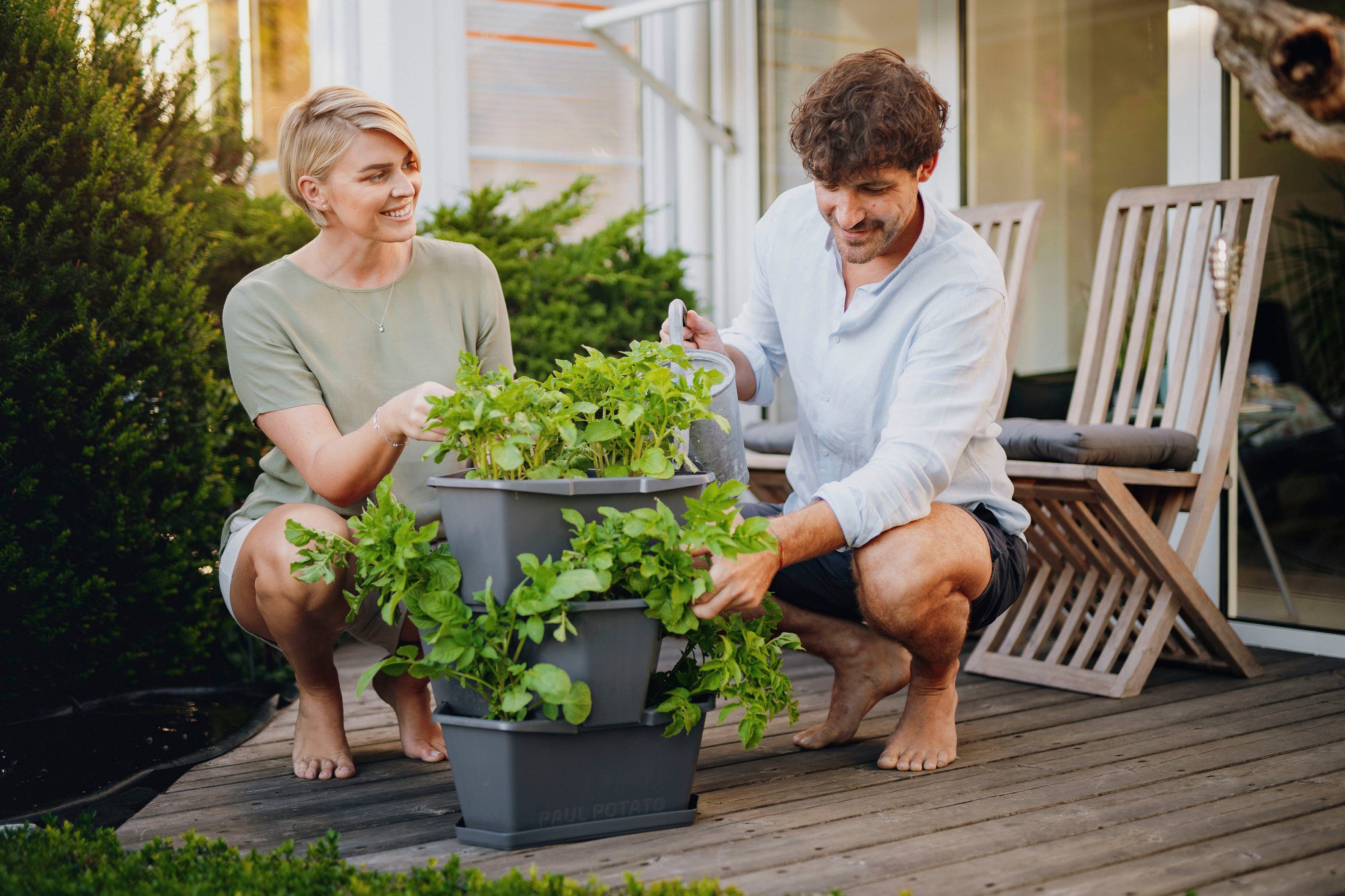 Gusta Garden Pflanzkübel PAUL Untersetzer, Anbau inkl. von Etagen 3 anthrazit POTATO simpler Kartoffelturm, stapelbar, Kartoffeln