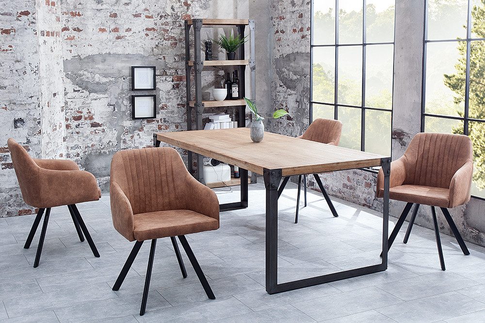 riess-ambiente Polsterstuhl LUCCA vintage braun/schwarz – Microfaser, mit Armlehne, Metall-Beine (Einzelartikel, 1 St), bequeme Polsterung im Retrolook – ideal für Esszimmer oder Küche