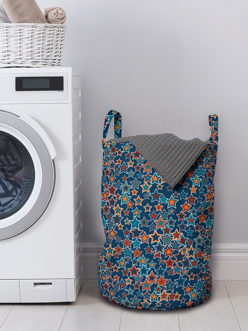 Sterne mit auf Waschsalons, Kordelzugverschluss Abakuhaus für Wäschekorb Griffen Sterne Blau Wäschesäckchen Abstrakte