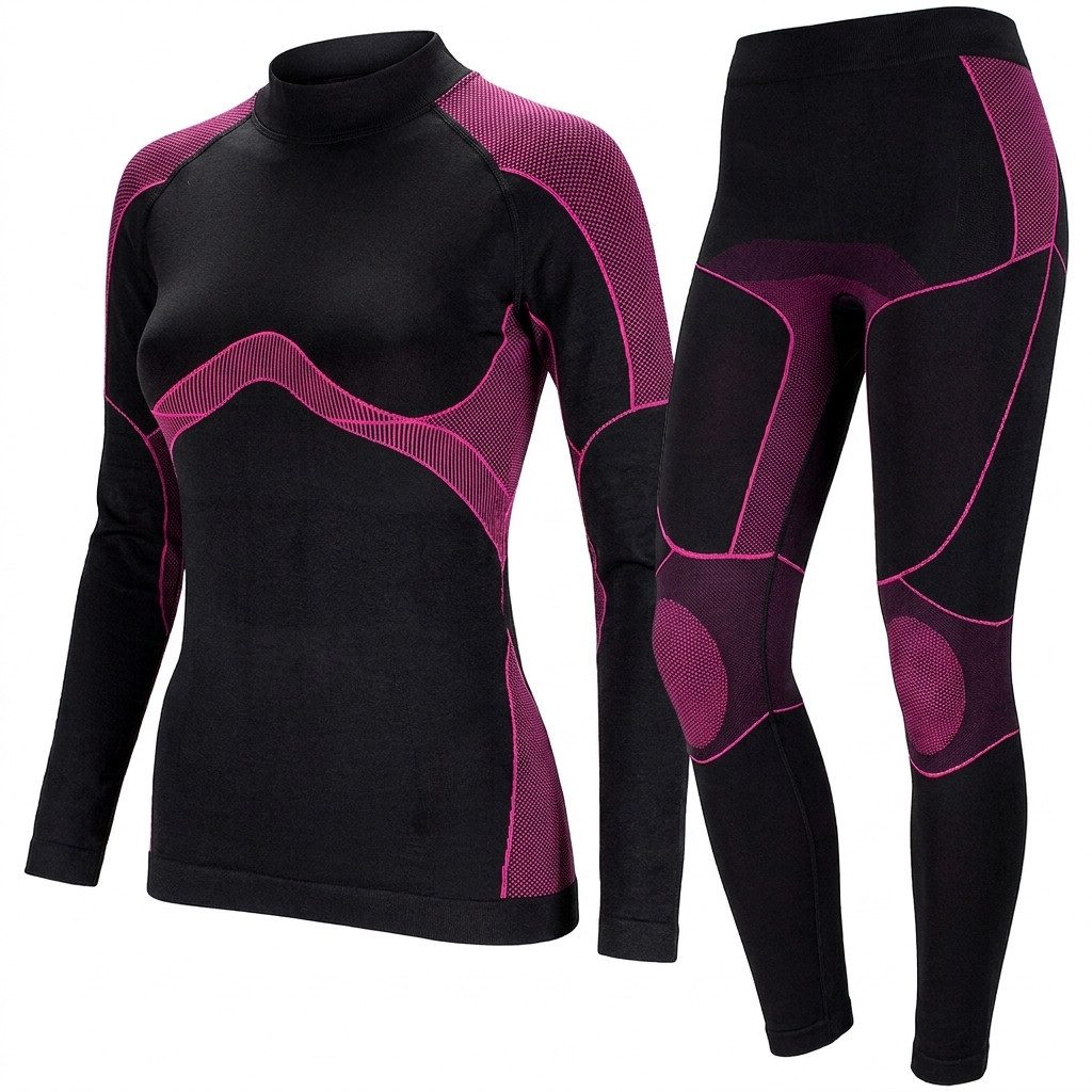 Black Snake Seamless Shirt Nahtlose Seamless-Thermounterwäsche mit Kompressionszonen für Damen (Funktionswäsche-Set, Langarmshirt und Thermohose für Damen) Nahtloses Thermounterwäsche Set mit Kompressionszonen