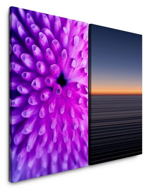 Sinus Art Leinwandbild 2 Bilder je 60x90cm Koralle Unterwasser Nahaufnahmen Sonnenuntergang Horizont Meer Violett