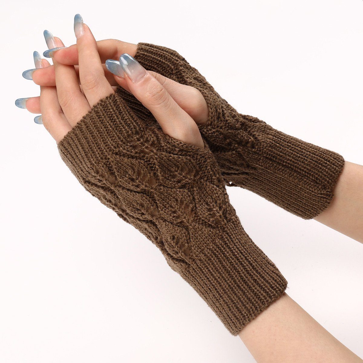 Handschuhe Frauen Strickhandschuhe Stricken,für Fingerlose Damen,Pulswärmer khaki Männer Jormftte