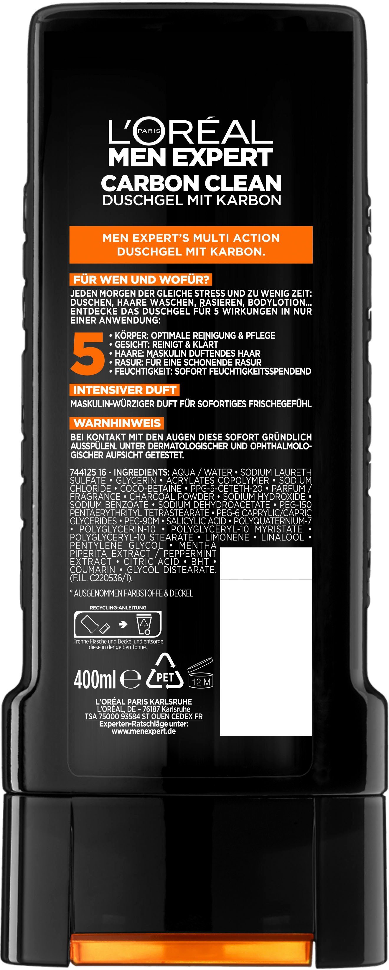 L'ORÉAL PARIS MEN EXPERT Duschgel Carbon Clean 5in1 XXL, 6-tlg., mit Carbon