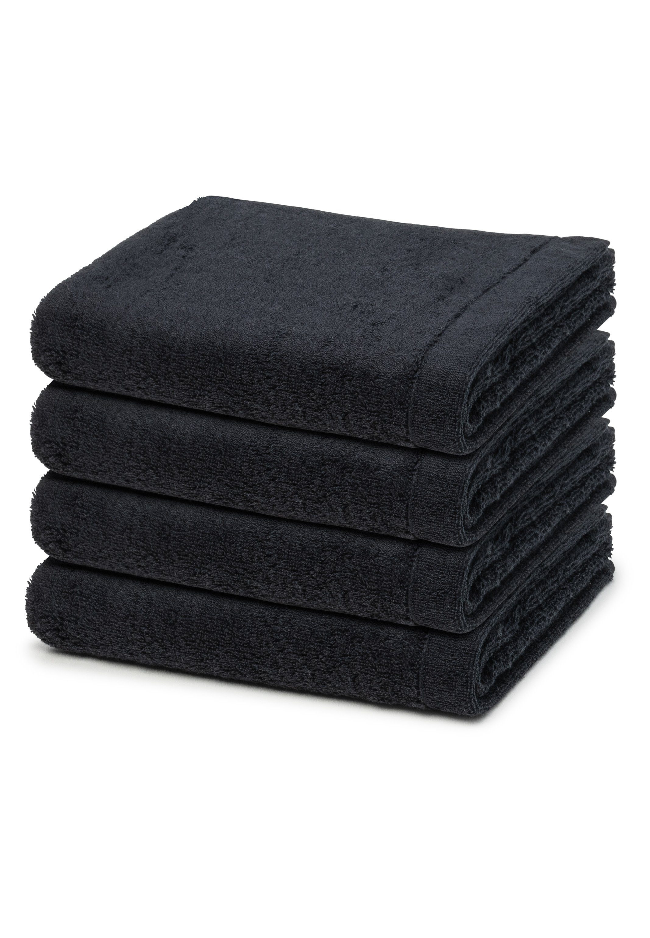Cawö Handtuch Set Lifestyle, Walkfrottee, (Spar-Set, 4-tlg), 4 X Handtuch im Set - Baumwolle - Weich und extra flauschig Schwarz