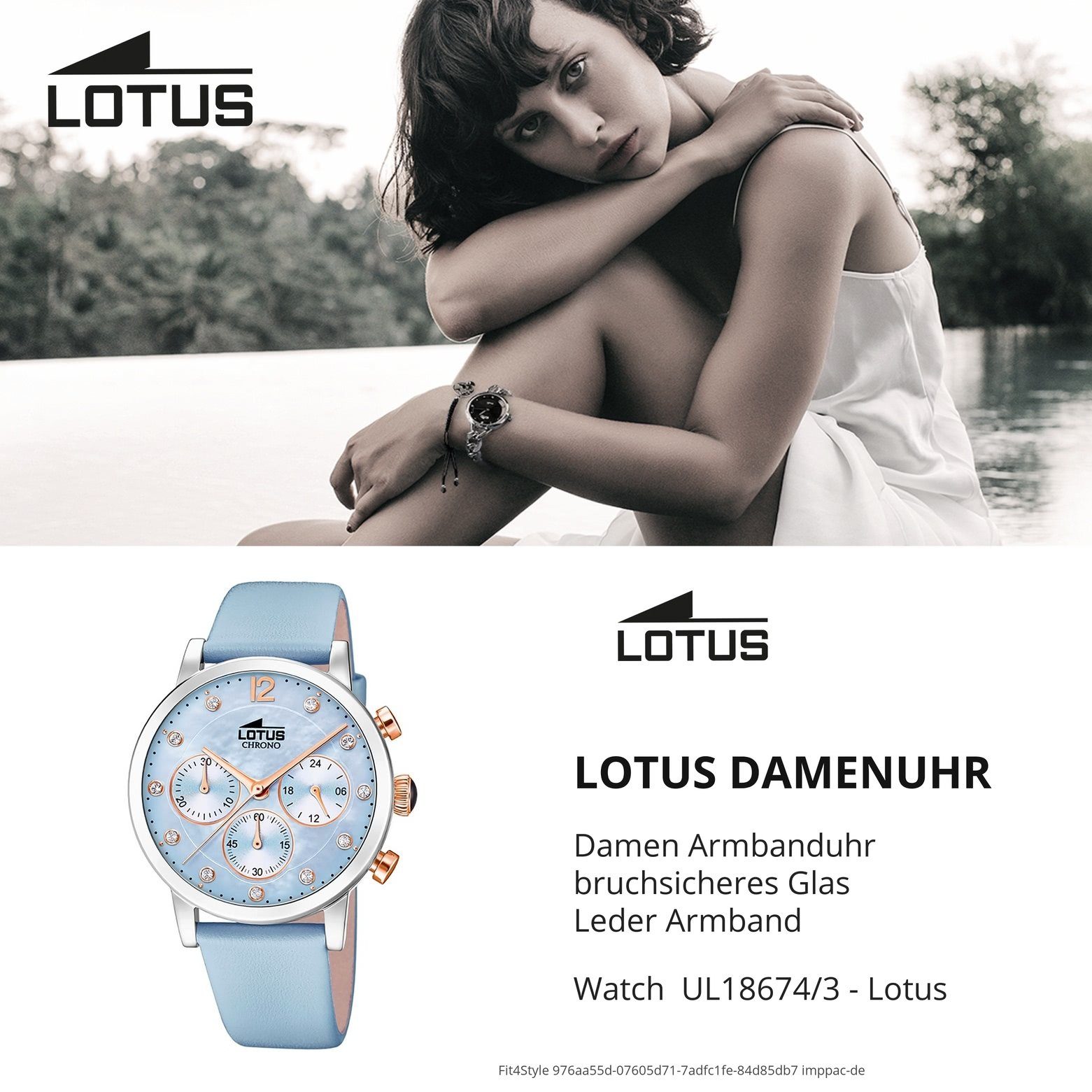 Damen Uhren Lotus Quarzuhr UL18674/3 LOTUS Damen Uhr Fashion 18674/3 Leder, Damen Armbanduhr rund, Lederarmband hellblau