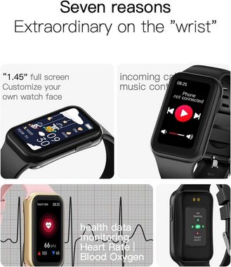 findtime Smartwatch (1,45 Zoll, Android, iOS), Fitness Tracker Armband Uhr mit Schrittzähler Pulsmesser Schlafmonitor