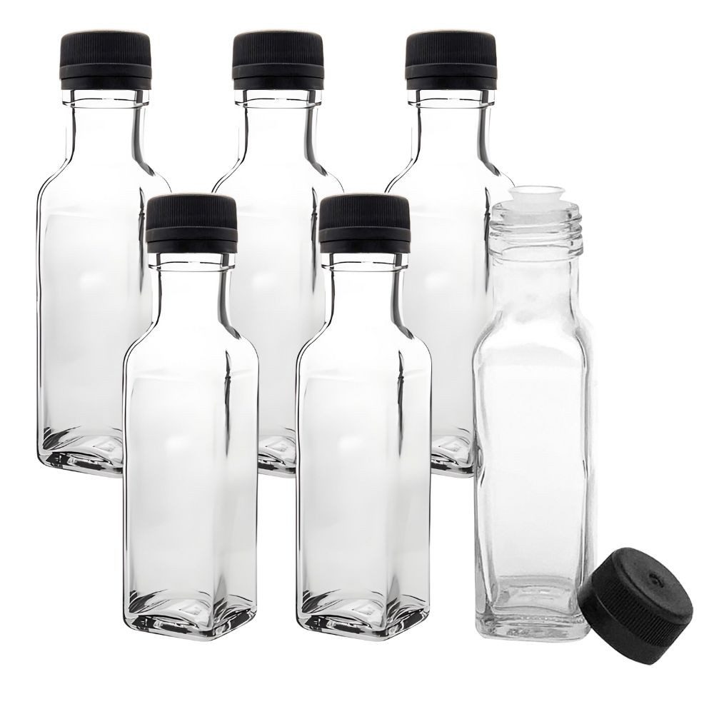 Ölspender 6 Ölflaschen 100 ml mit Ausgießer Glasflaschen mit Etiketten