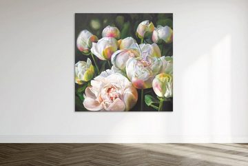 YS-Art Gemälde Wohlstand, Blumen, Blumen Leinwand Bild Handgemalt Pfingstrosen