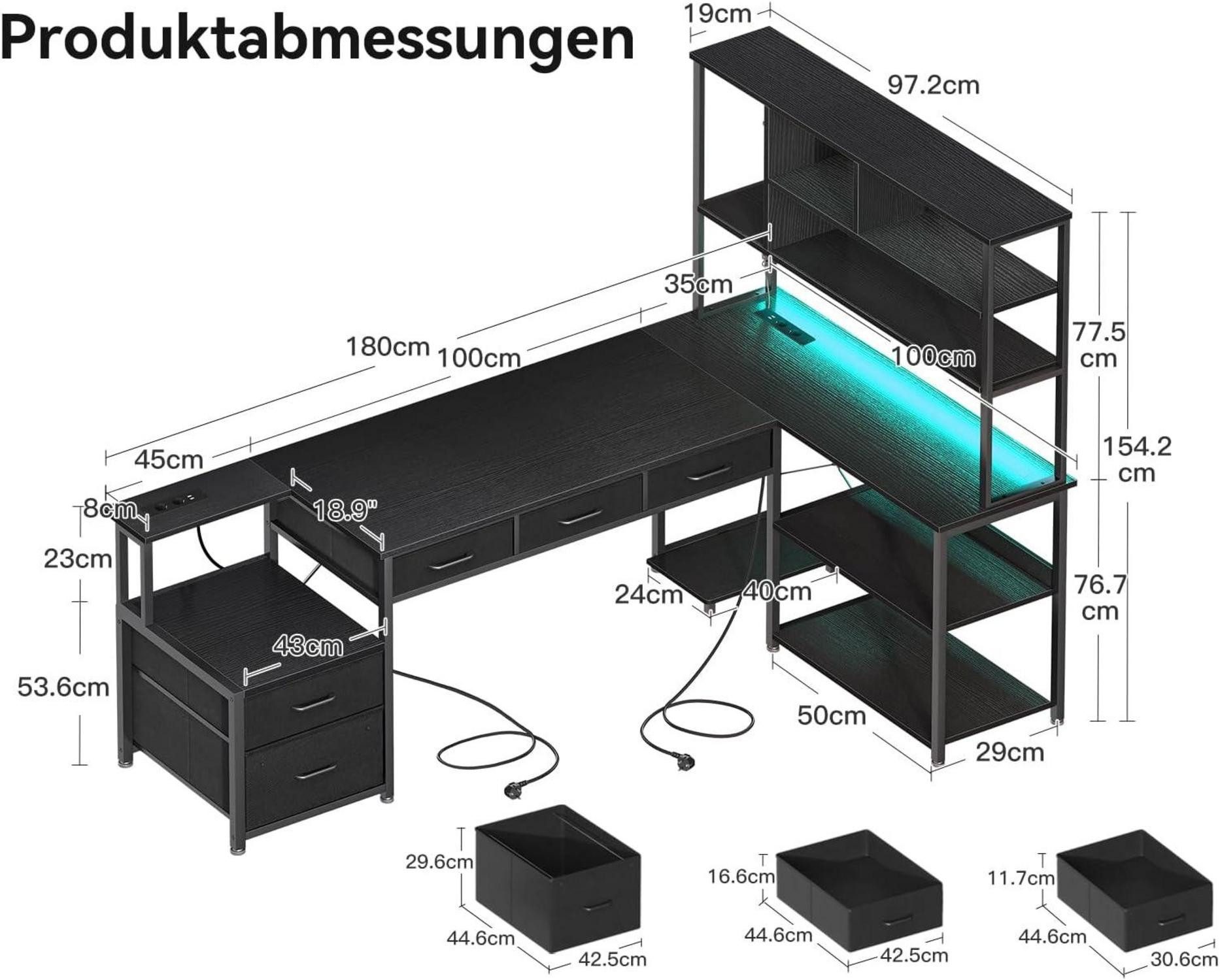 LuxusKollektion Eckschreibtisch Eckschreibtisch L-Form Schwarz LED günstig online kaufen