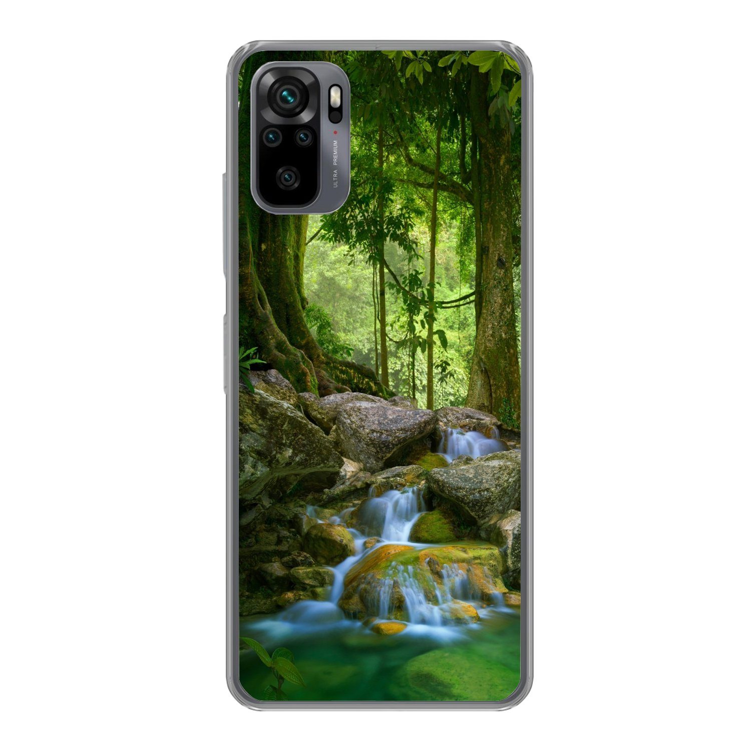 MuchoWow Handyhülle für Xiaomi Redmi Note 10S Dschungel - Steine - Wasser - Natur - Pflanz, Phone Case, Silikon, Schutzhülle Dünn