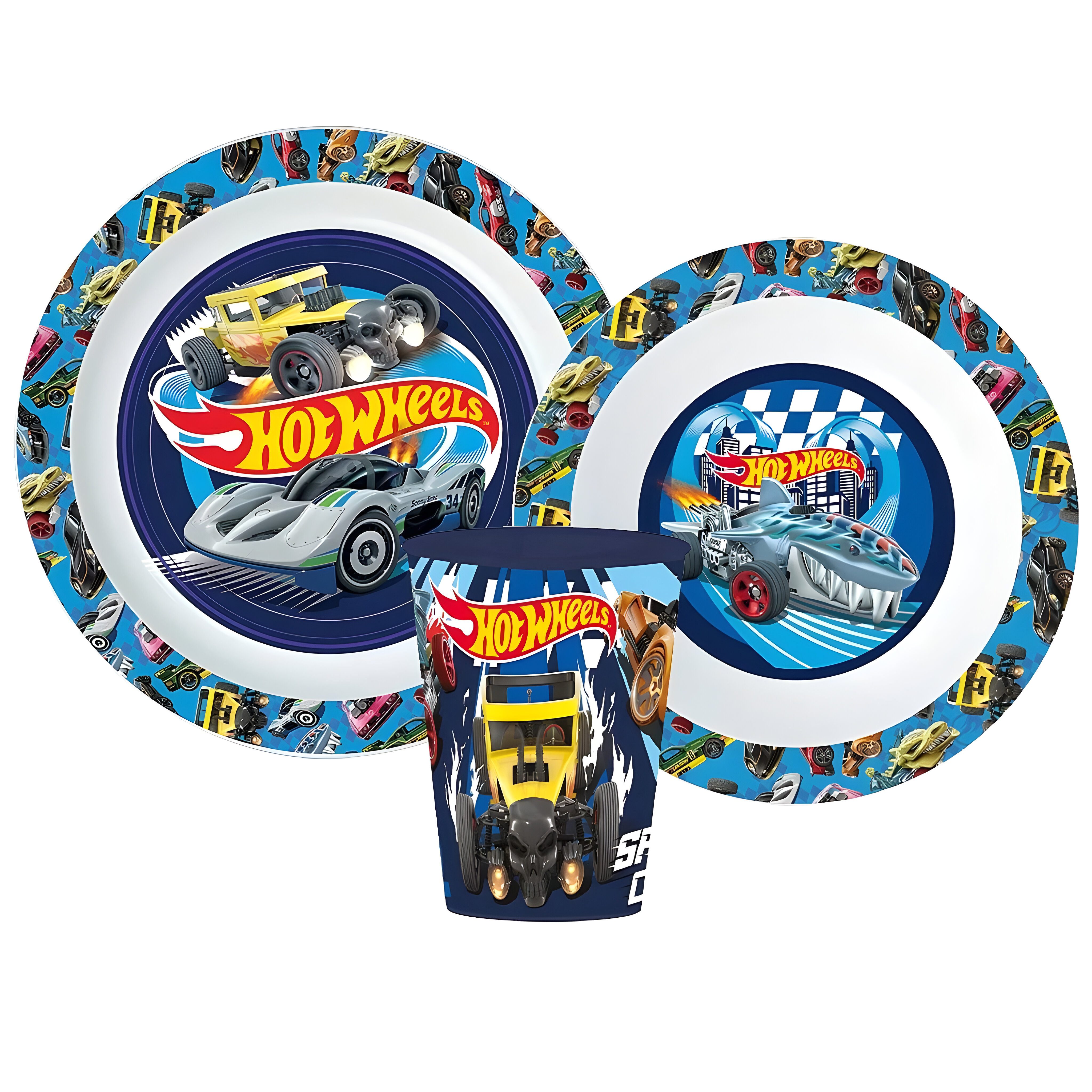 Hot Wheels Kindergeschirr-Set Hot Wheels Racing Kinder Geschirr-Set 3 teilig Becher Teller Schüssel (3-tlg), 1 Personen