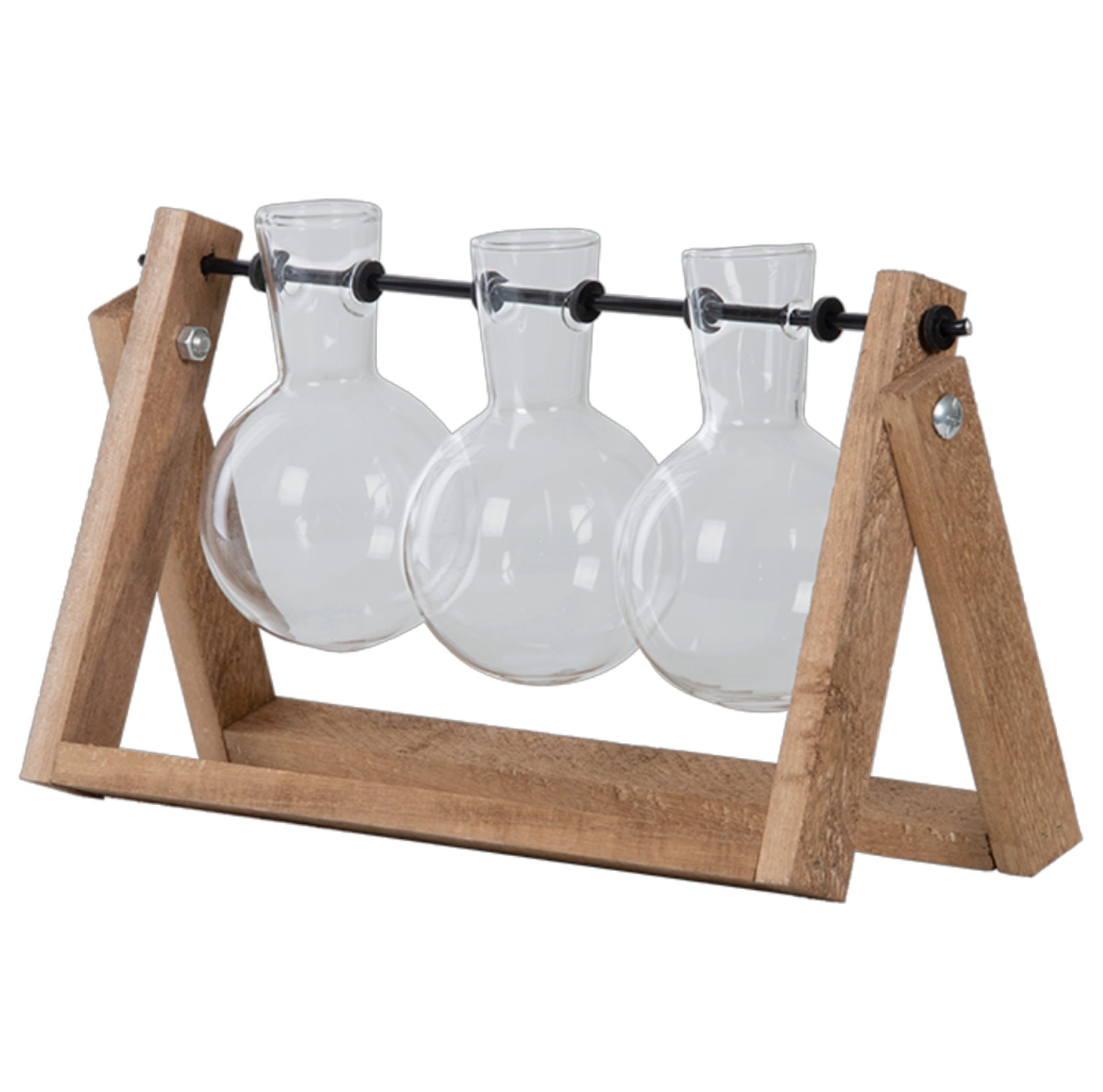 Thumbnail - esschert design Übertopf Steckling-Vase im Holzgestell mit 3 Glaskolben. Pflanzenanzucht & Deko