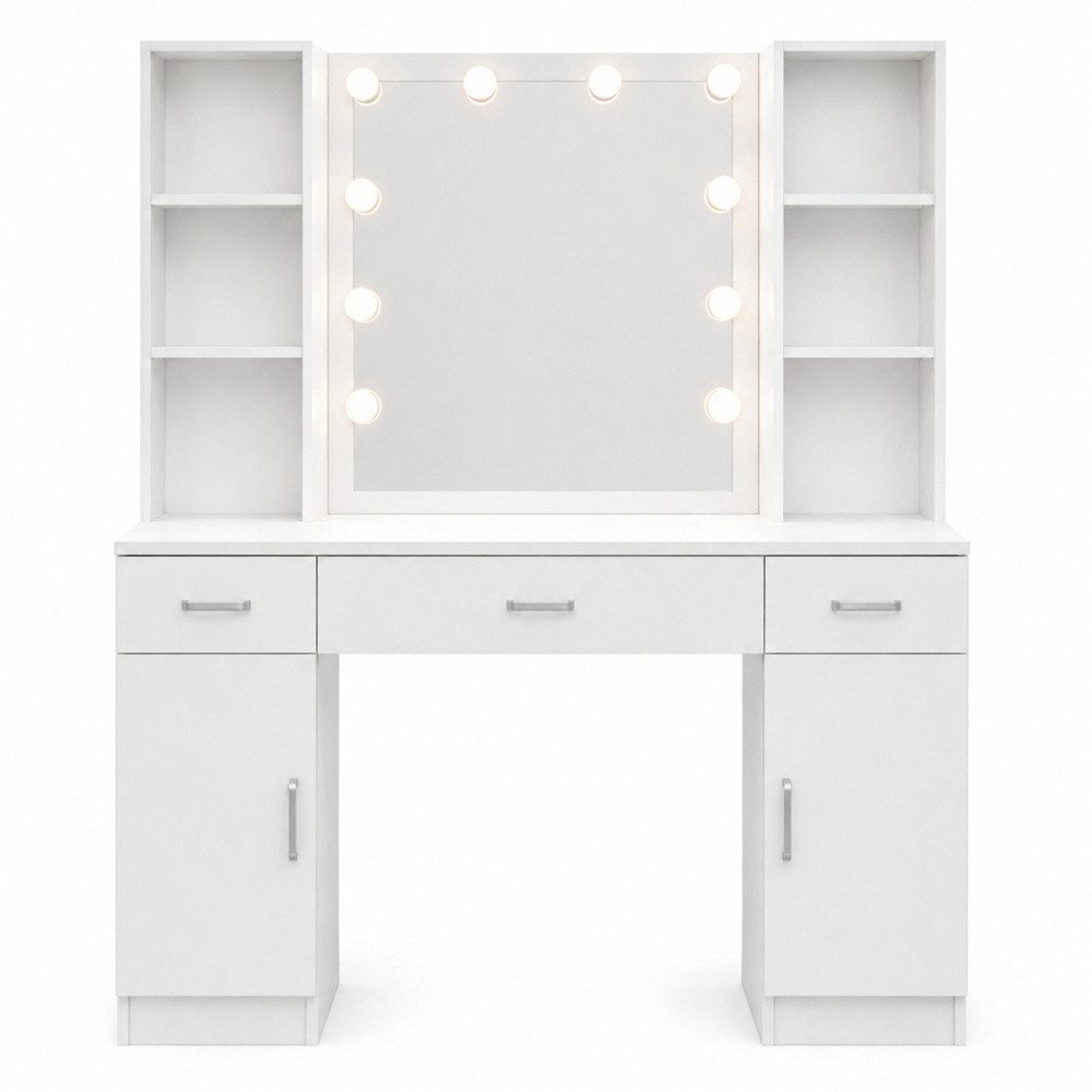LEAN TOYS Spiegel Schminkspiegel Kosmetikspiegel Frisiertisch (Spar-Set, 1-St., 141x114x40 cm beleuchtet), LED-Spiegel, 3 Schubladen, 2 Schränke, Ablagen