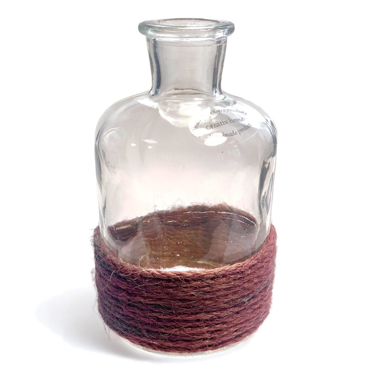 Gasper Dekovase GLAS VASE "SPRAY". Kleine Flasche mit Rope/Kordel. Ca. 6,5x13cm.