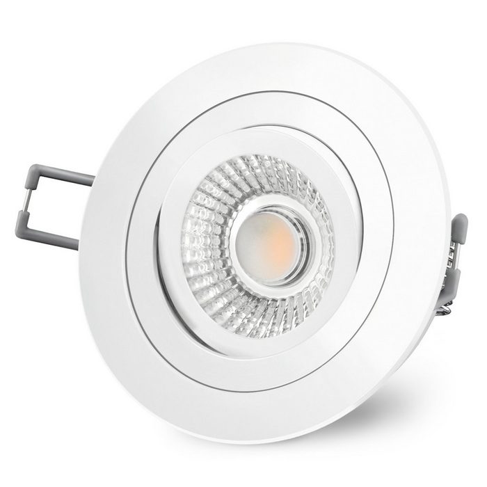 SSC-LUXon LED Einbaustrahler RF-2 LED-Einbauspot rund flach weiß schwenkbar inkl. LED-Modul 230V 9W warmweiß 2100-2700K dimmbar mit Dim-to-Warm Warmweiß