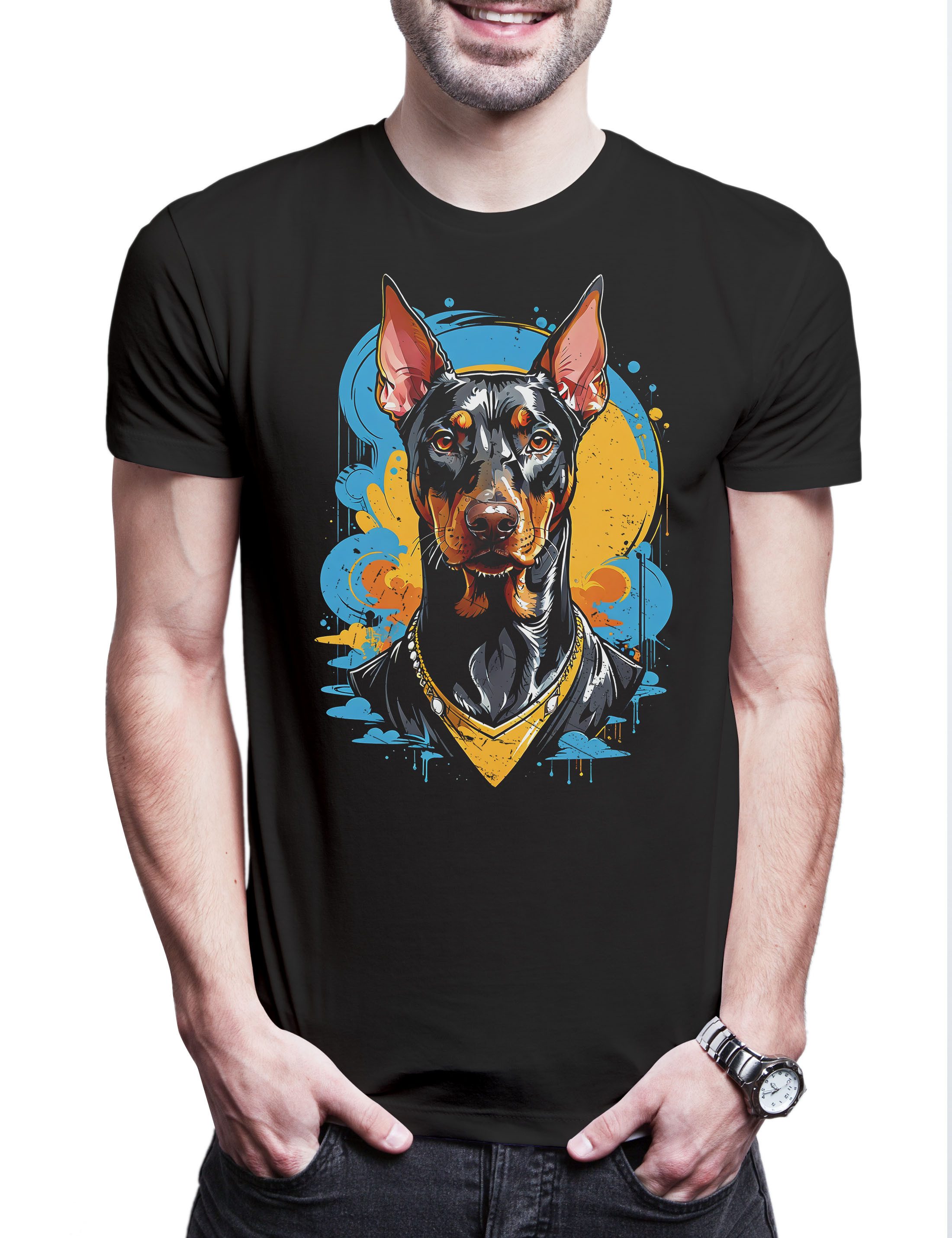 Urban Backwoods Print-Shirt Dobermann Art Herren T-Shirt Wachhund Hundesport Doberman Pinscher (1-tlg) Hund Dog Breed Pet