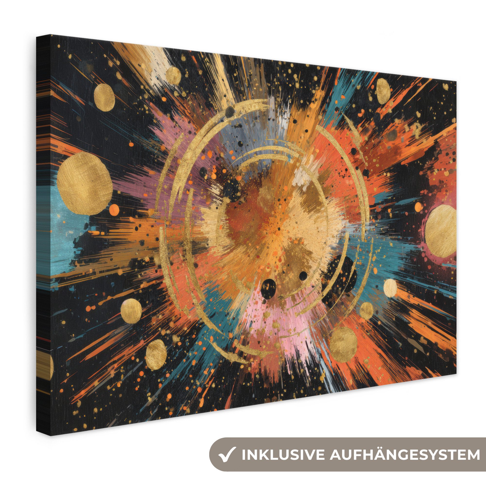 OneMillionCanvasses® Leinwandbild Explosion - Farbtextur - Gold - Abstrakt, Fotodruck (1 St), Leinwand Bilder Klein, Wand Dekoration Aesthetic 30x20 cm