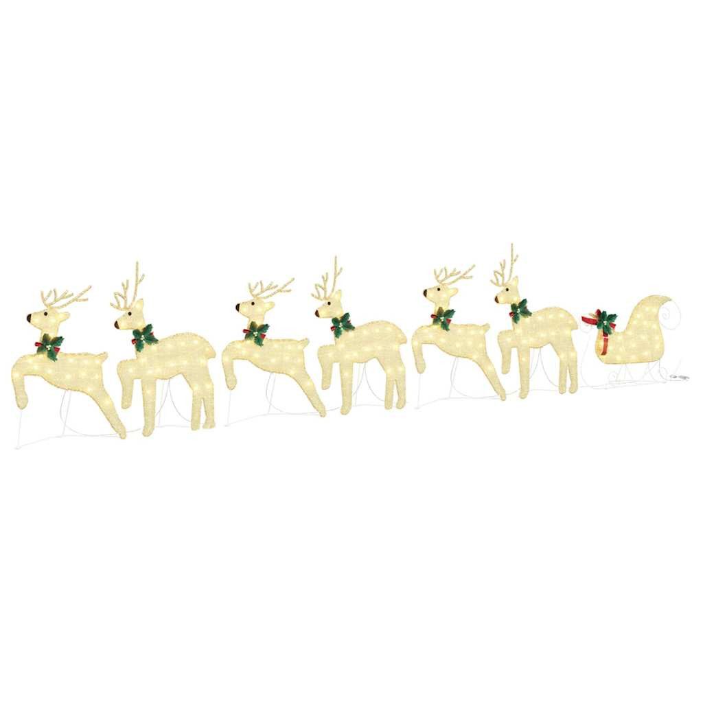 vidaXL Weihnachtsszene, LED Rentiere 7 pcs Gold Stoff