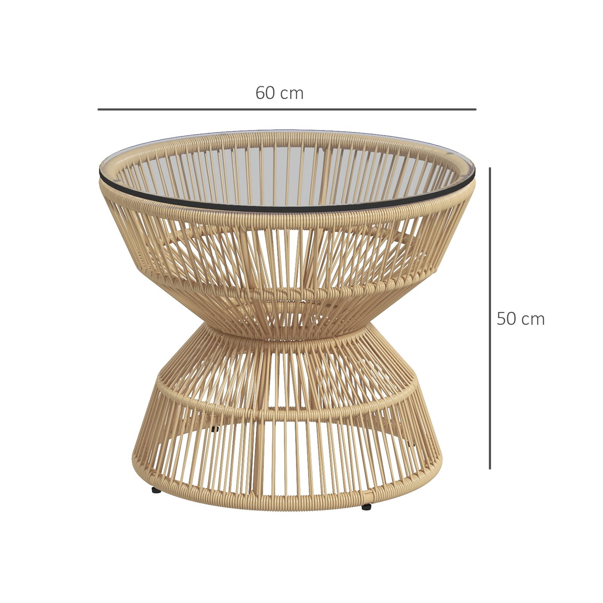 CHICFURN Gartentisch Beistelltisch Rattan Ø60 cm Couchtisch (Packung, 1-St., Mit Hartglas Tischplatte im Boho-Design), Kaffeetisch aus Naturholz