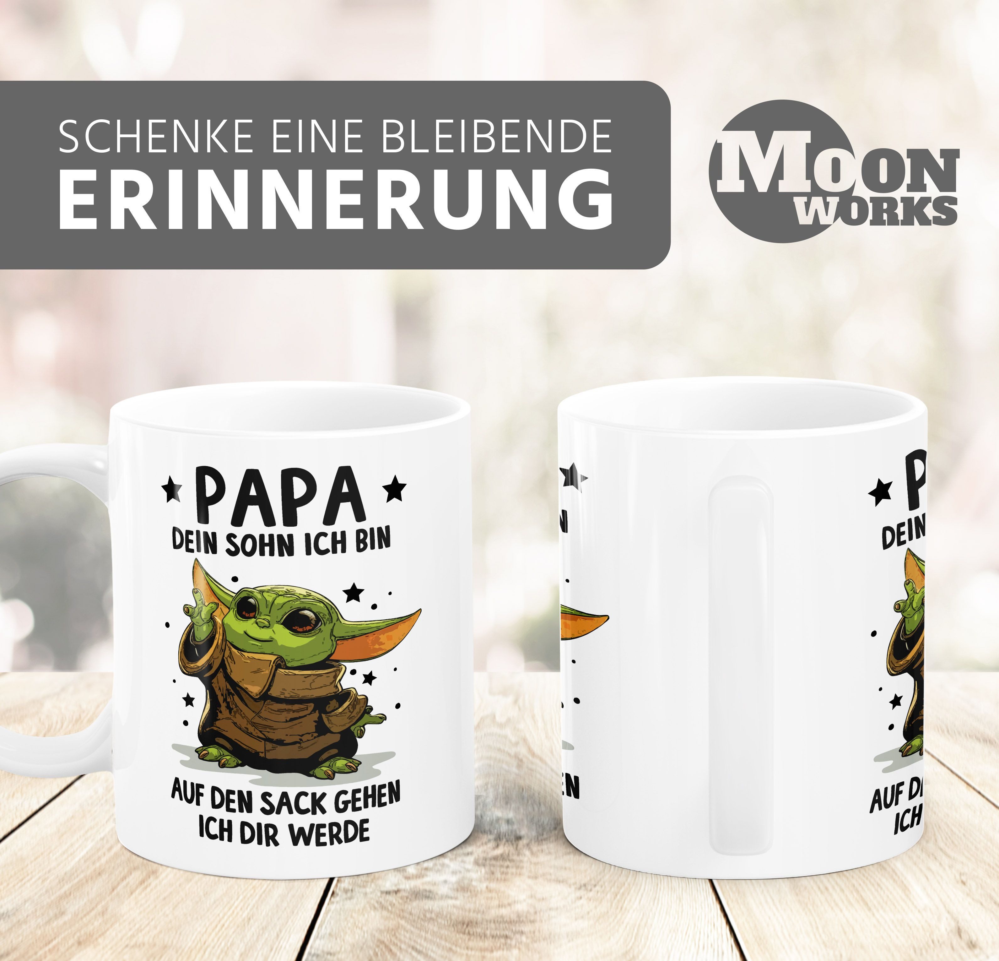 MoonWorks Tasse Kaffee-Tasse Papa Sprüche Geschenk Vatertag Lustig Motiv Baby-Yoda, Keramik