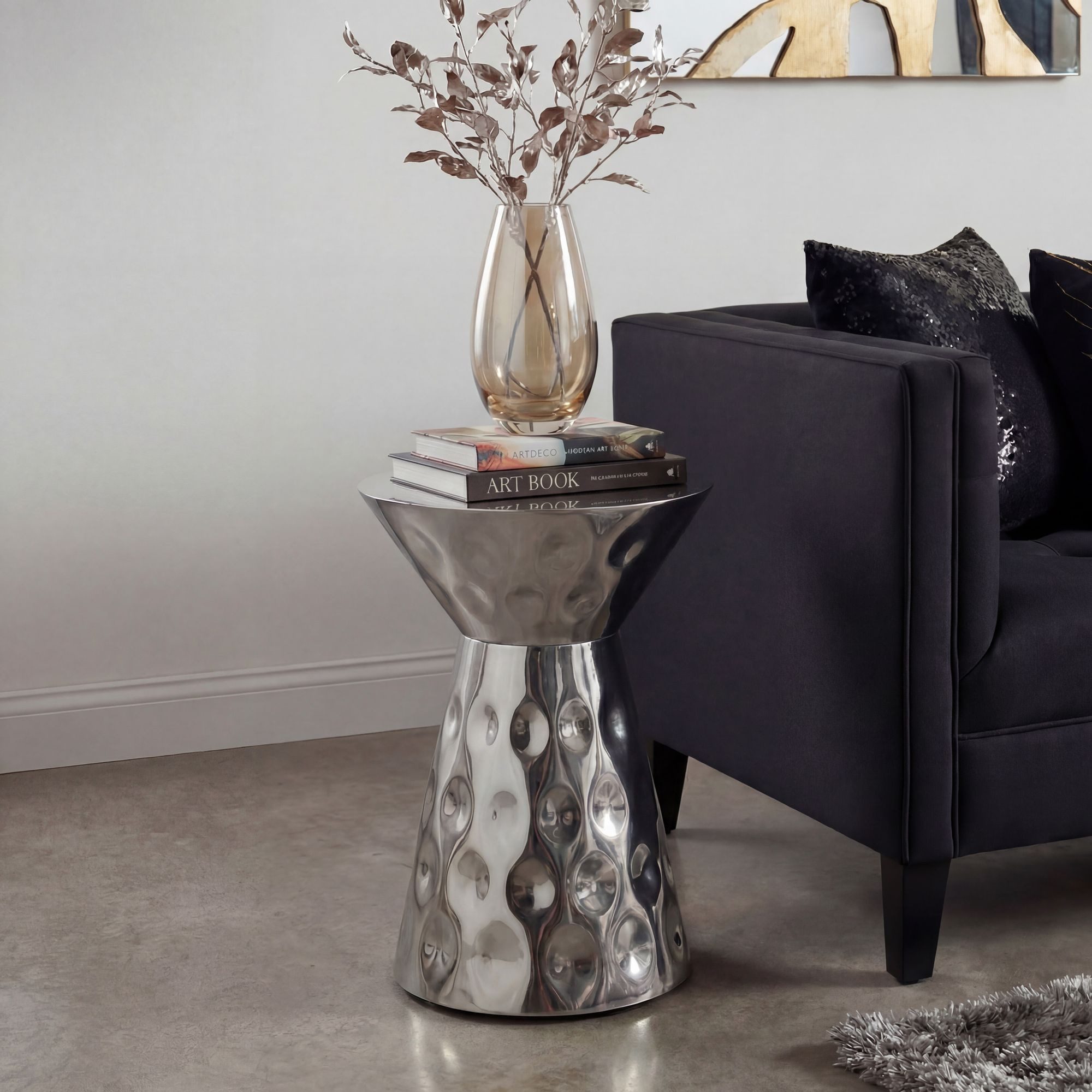 Wohnling Beistelltisch WL7.659 36cm Silber Sofatisch Alu Wohnzimmertisch Couchtisch Aluminium (Stilvoller Kaffeetisch in edler Sanduhr-Form), Pflegeleichter Abstelltisch komplett montiert