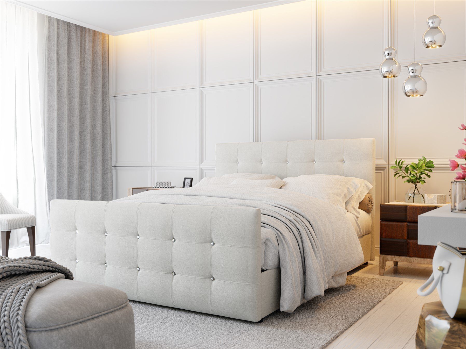 Fun Möbel Boxbett Schlafzimmerbett MAURO in Stoff Beige inkl.Bettkasten (1- günstig online kaufen