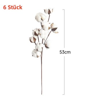 Trockenblume 6 Stück Baumwollzweig Kunstblumen Kunstpflanze, DAKYAM, Höhe 53 cm, flexibel gebogen, schön