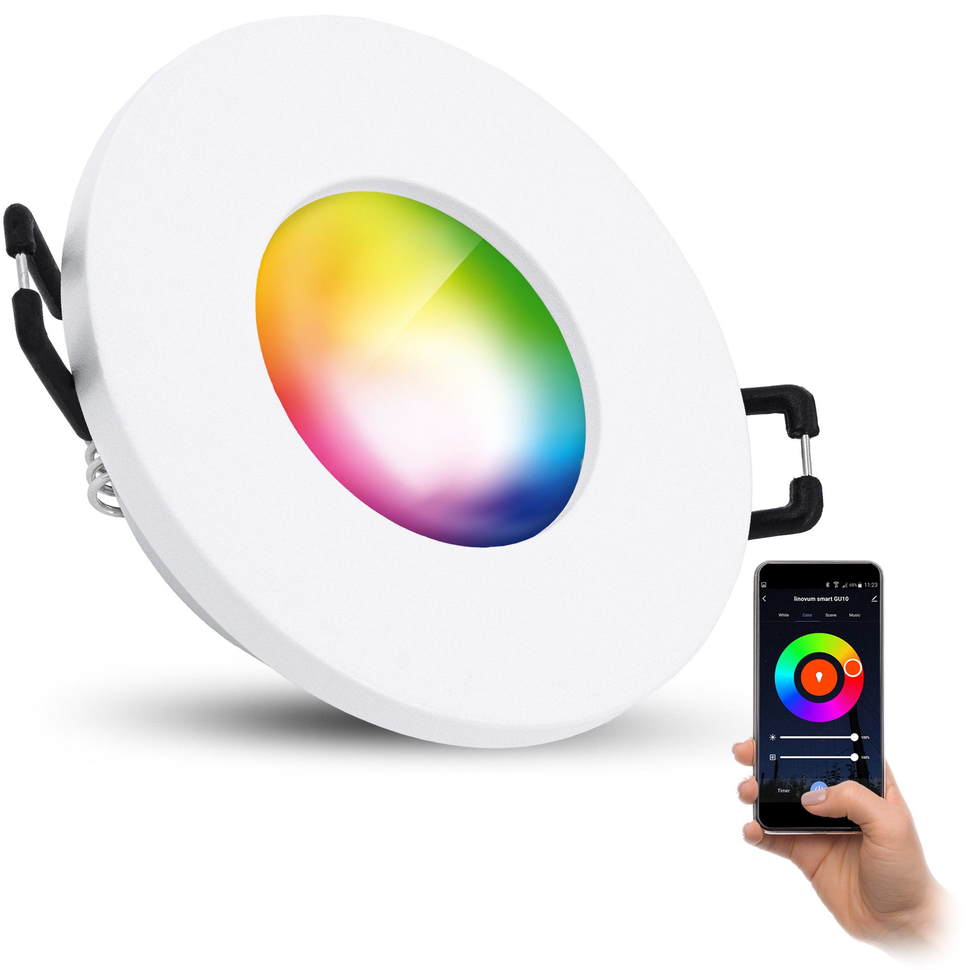 linovum LED Außen-Deckenleuchte ISAWO Einbau Deckenstrahler IP65 weiß mit SMART LED GU10 4W WLAN Spot, Smart