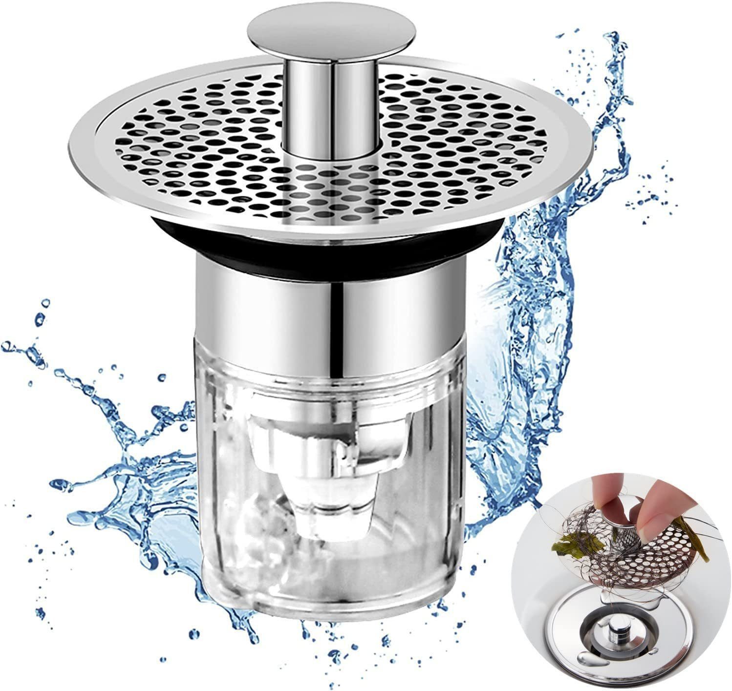 feinlux Waschbeckenstöpsel Waschbeckenstöpsel mit Filterplatte, (Set, 1 St., Waschbecken-Dichtstopfen), Hohe Abflussleistung, Magnetische Abdichtung, Plug-and-Play