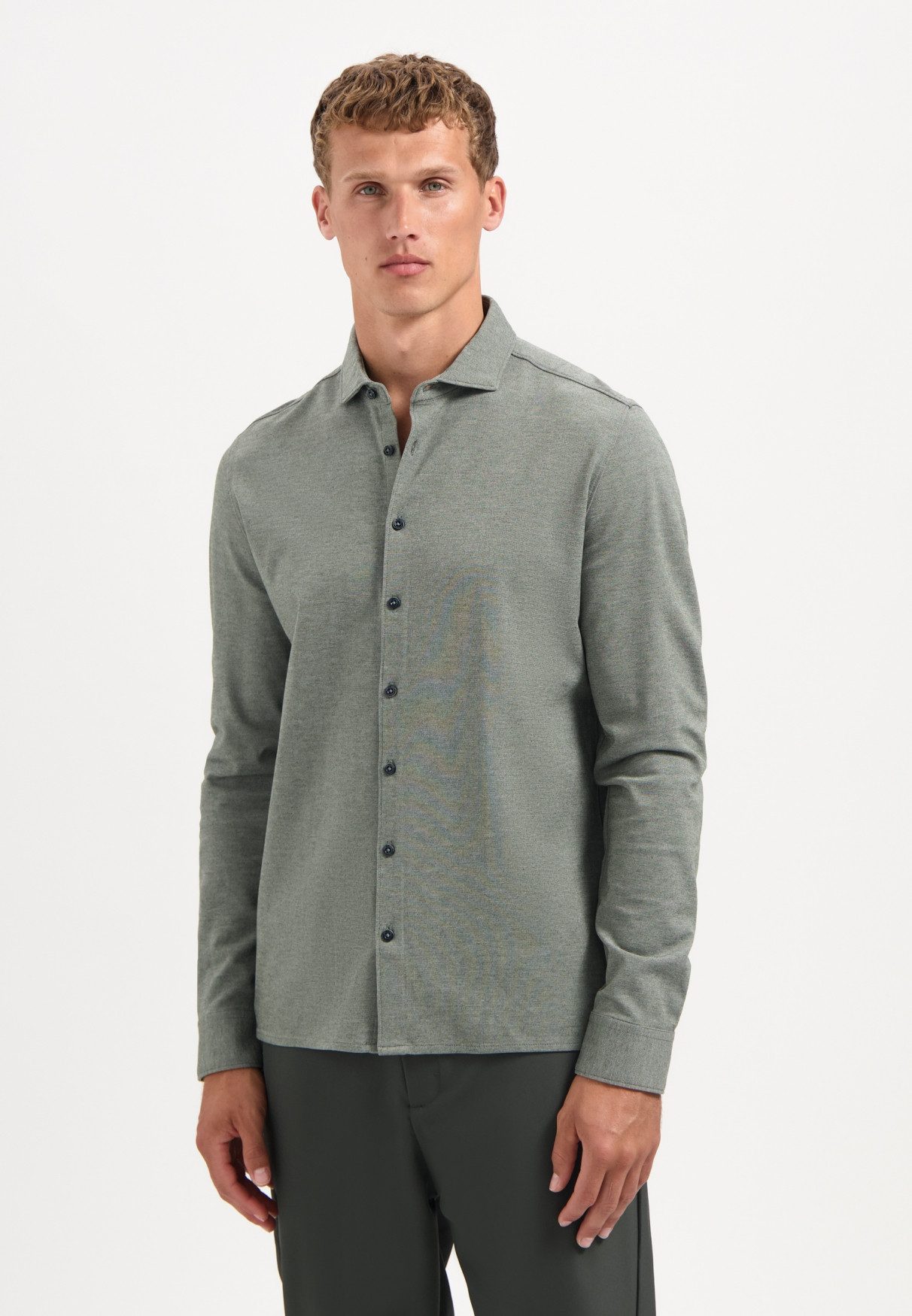 Langarmhemd Regular-Fit Melange-Jerseyhemd - Regular Fit