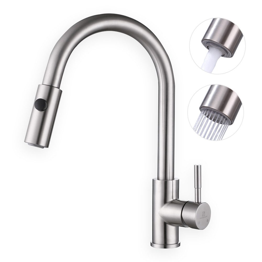 HOMELIVE Spültischarmatur Wasserhahn Küche ausziehbar Küchenarmatur mit 2 Strahlarten (1-St., kaltem und heißem Wasser Wasserhahn) Einhandmischer küchearmatur,Gebürstet