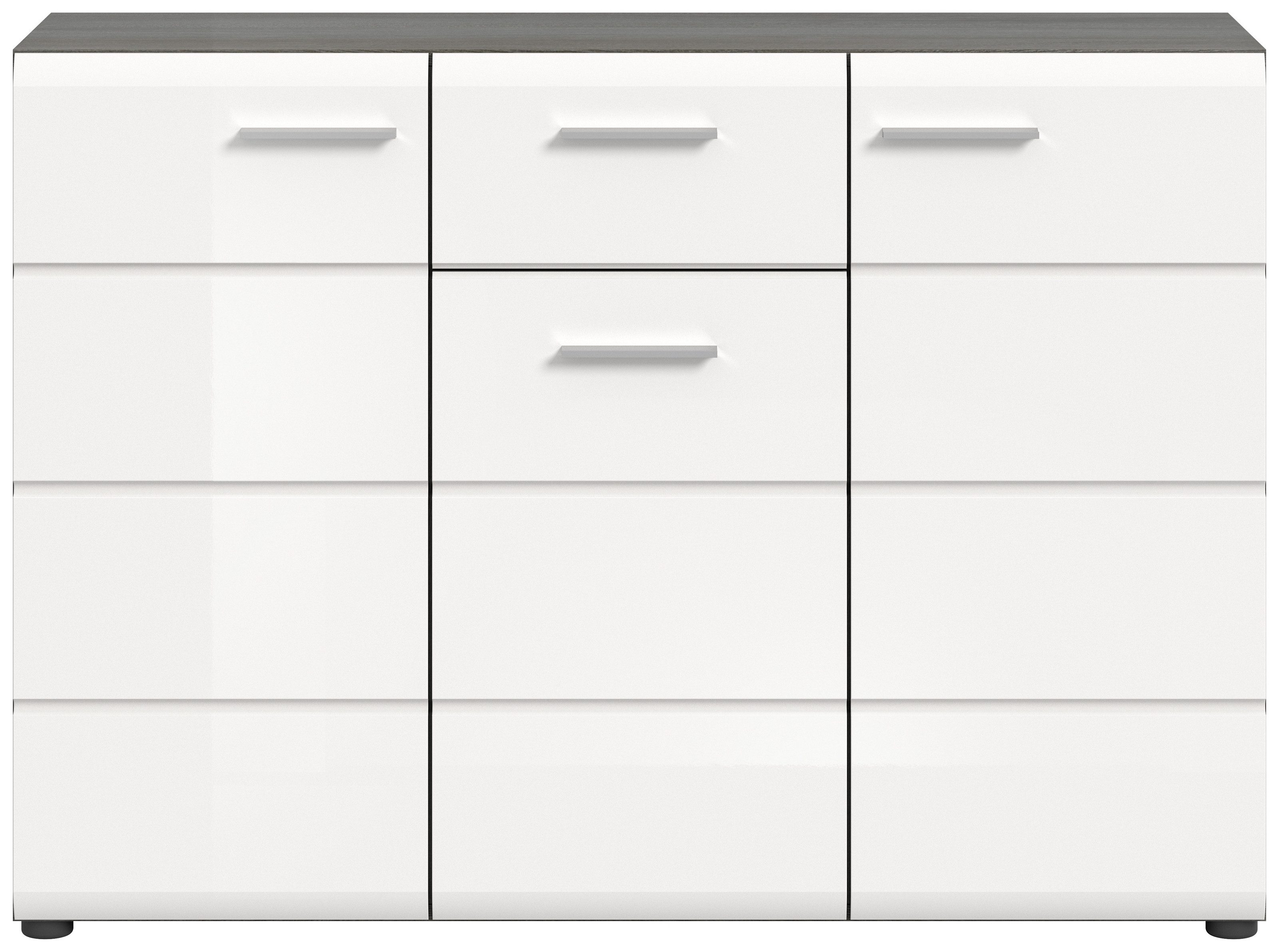 xonox.home Kommode in Rauchsilber / Weiß Hochglanz - 120x85x37cm (BxHxT)