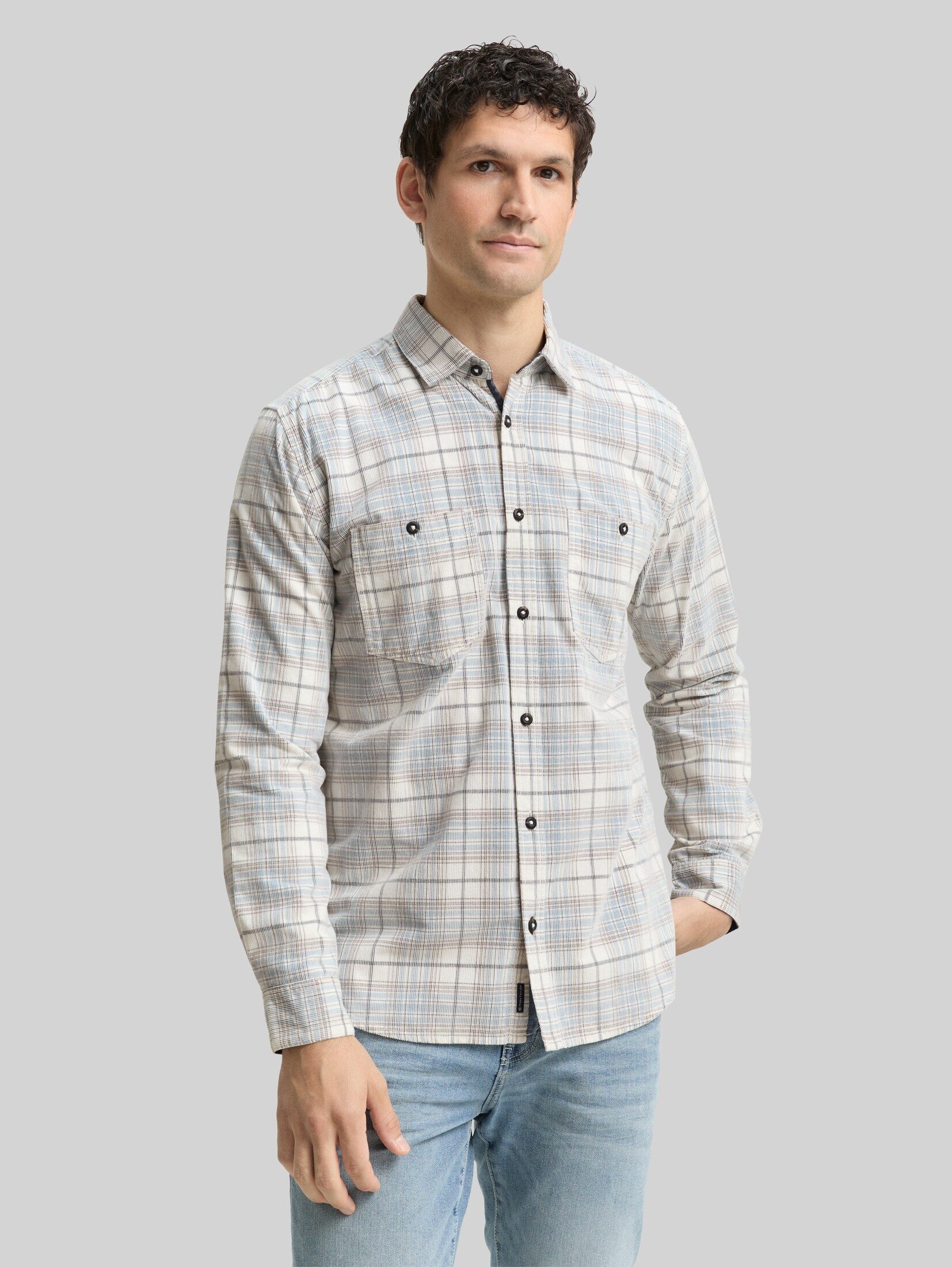 TOM TAILOR Langarmhemd Blusen & Shirts Regular Fit Cordhemd mit Karomuster