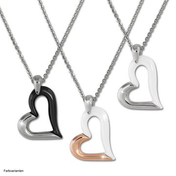 Amello Edelstahlkette Amello Herz Halskette silber schwarz (Halskette), Damen Halsketten (Herz) aus Edelstahl (Stainless Steel)