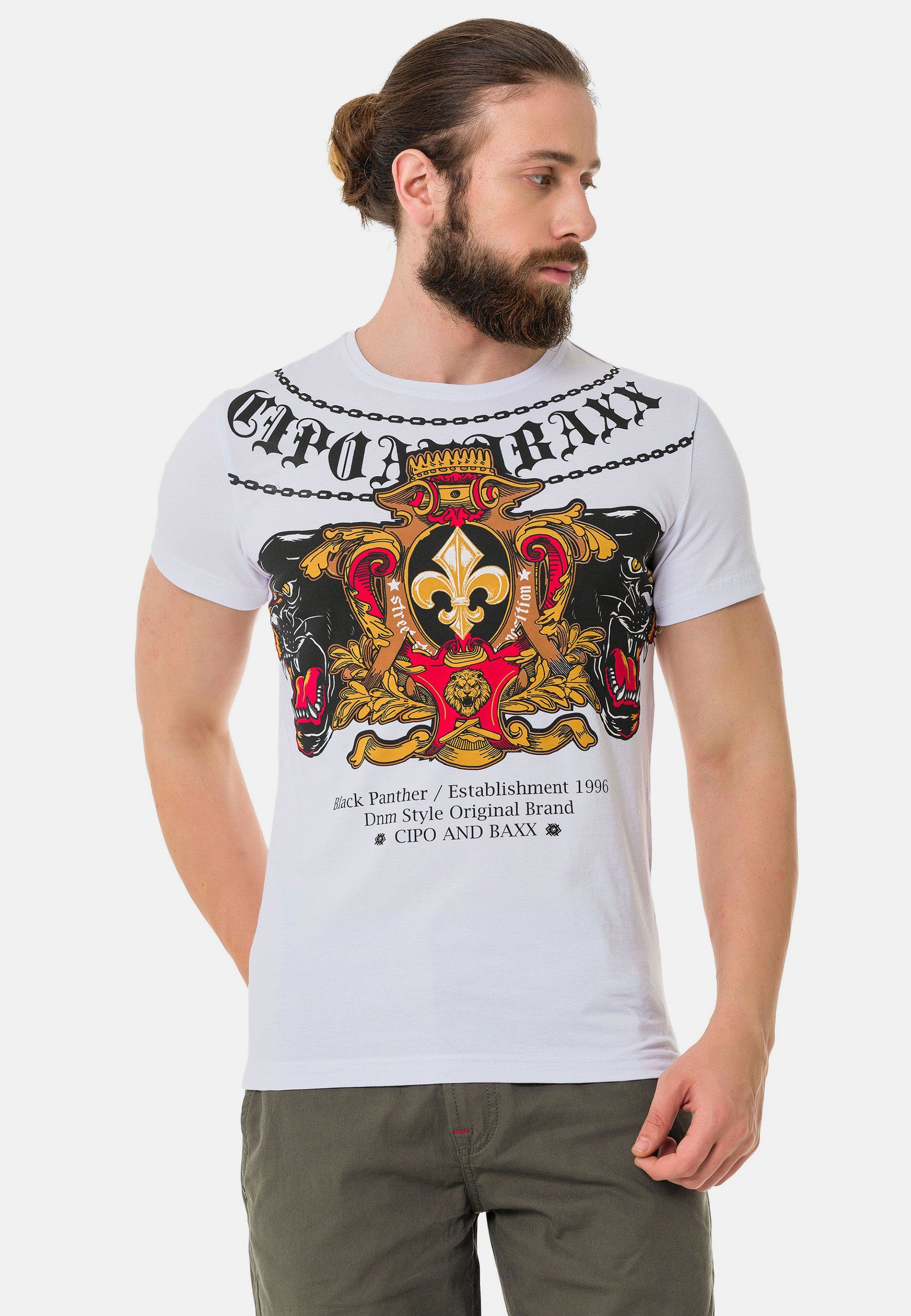 Cipo & Baxx T-Shirt mit weiß coolem Frontprint