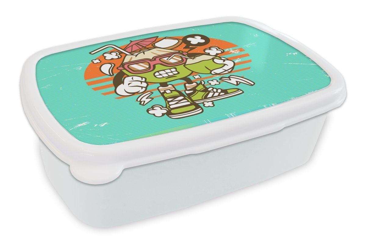MuchoWow Lunchbox Kokosnuss - Sonnenbrille und Erwachsene, für Mädchen - Brotbox für weiß und Jungs (2-tlg), Kinder Brotdose, Kunststoff, Retro