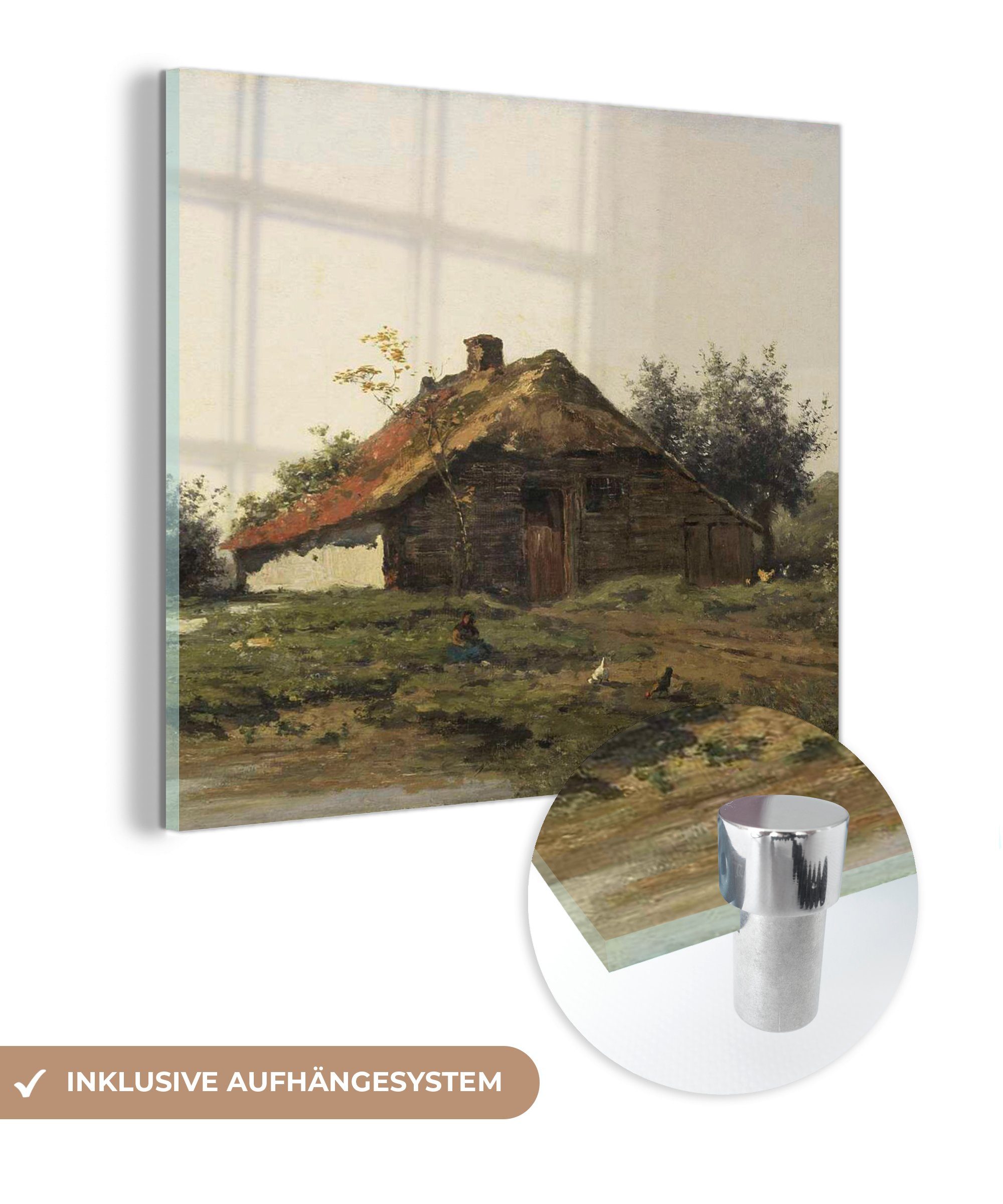 MuchoWow Acrylglasbild Bauernhaus auf freiem Feld - Gemälde von Paul Joseph Constantin, (1 St), Glasbilder - Bilder auf Glas Wandbild - Foto auf Glas - Wanddekoration