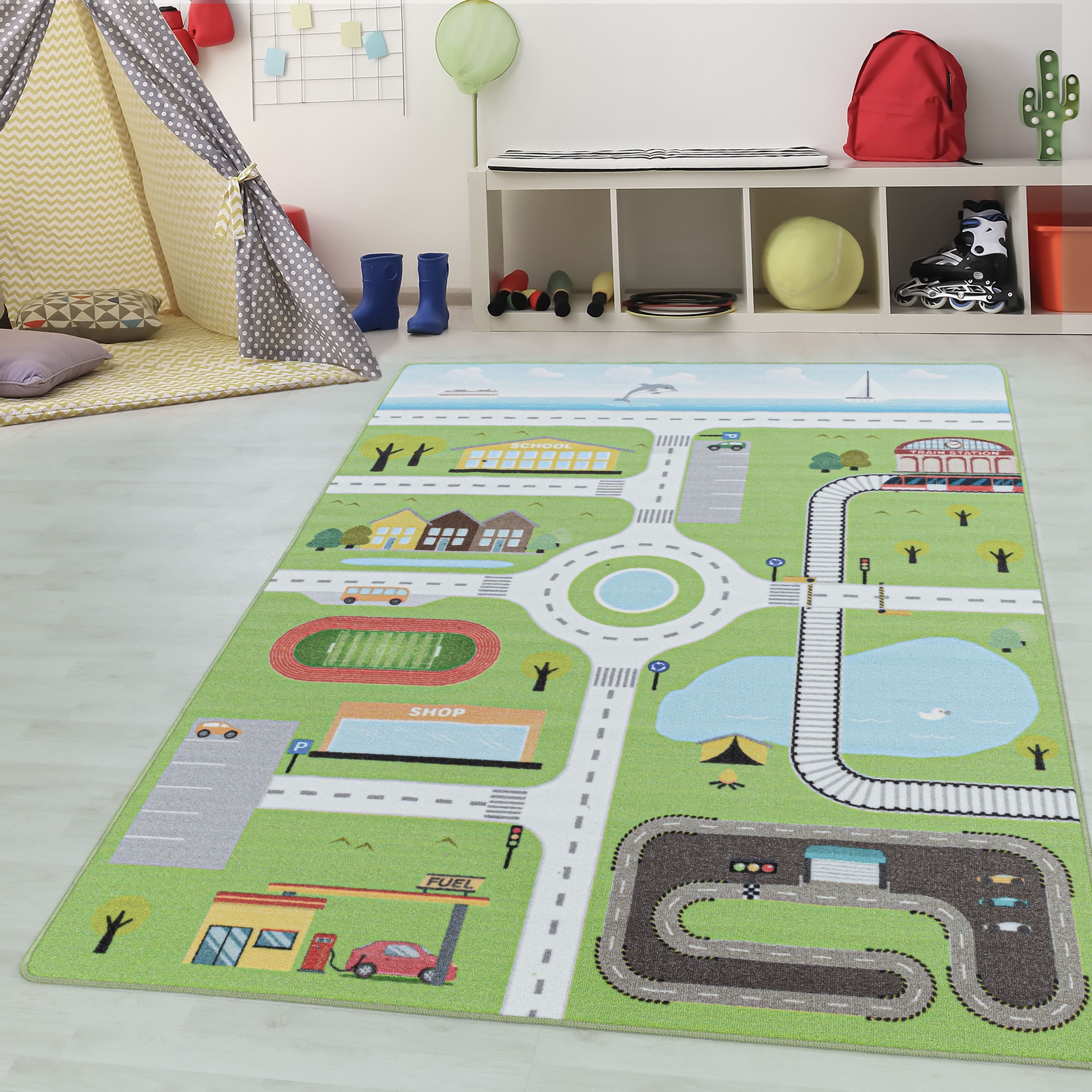 Teppium Teppich Straßenteppich, Rechteckig, Höhe: 7 mm, Kinderteppich Straßenteppich Teppich Kinderzimmer Rutschfest Waschbar