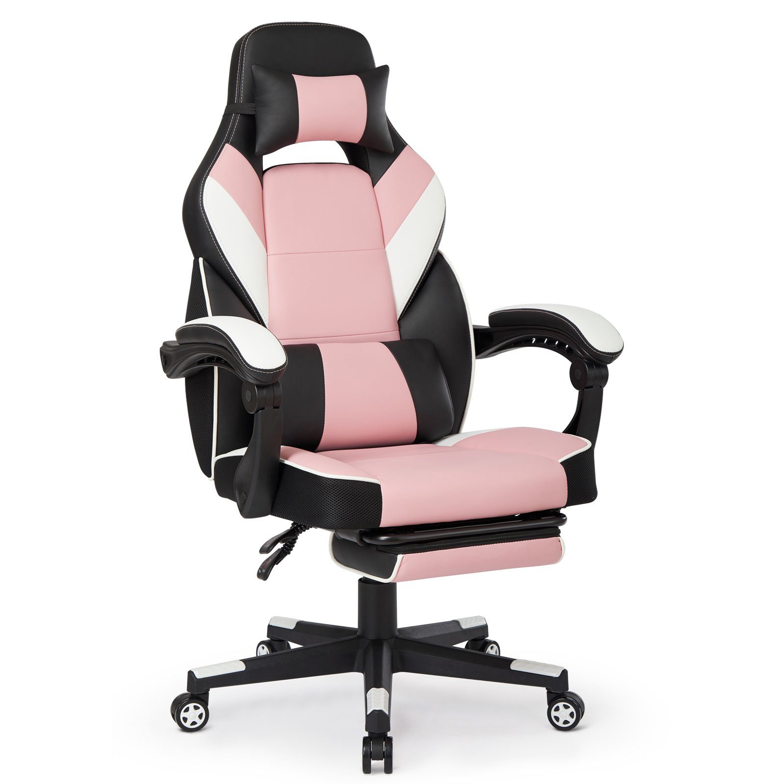 Intimate WM Heart Gaming-Stuhl Ergonomisch Drehstuhl mit Fußstütze und verstellbar Armlehnen, Höhenverstellbar Schreibtischstuhl mit Kopfstütze und Lendenkissen